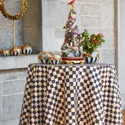 90" Round Courtly Check Tablecloth - Black Trim|MacKenzie-Childs Sale
