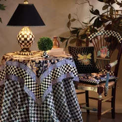 90" Round Courtly Check Tablecloth - Black Trim|MacKenzie-Childs Sale