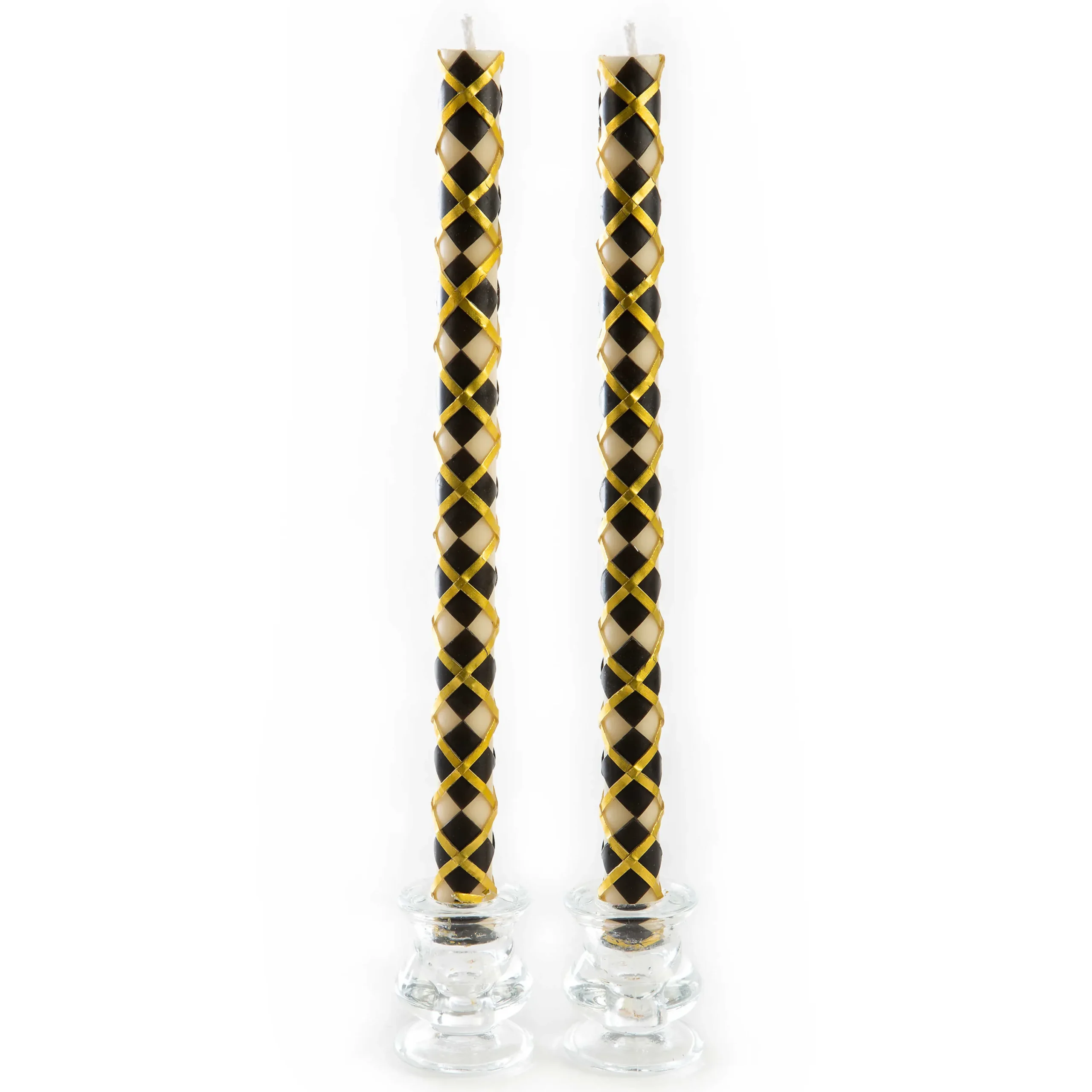 Argyle Dinner Candles - Black & Gold - Set Of 2|MacKenzie-Childs Hot