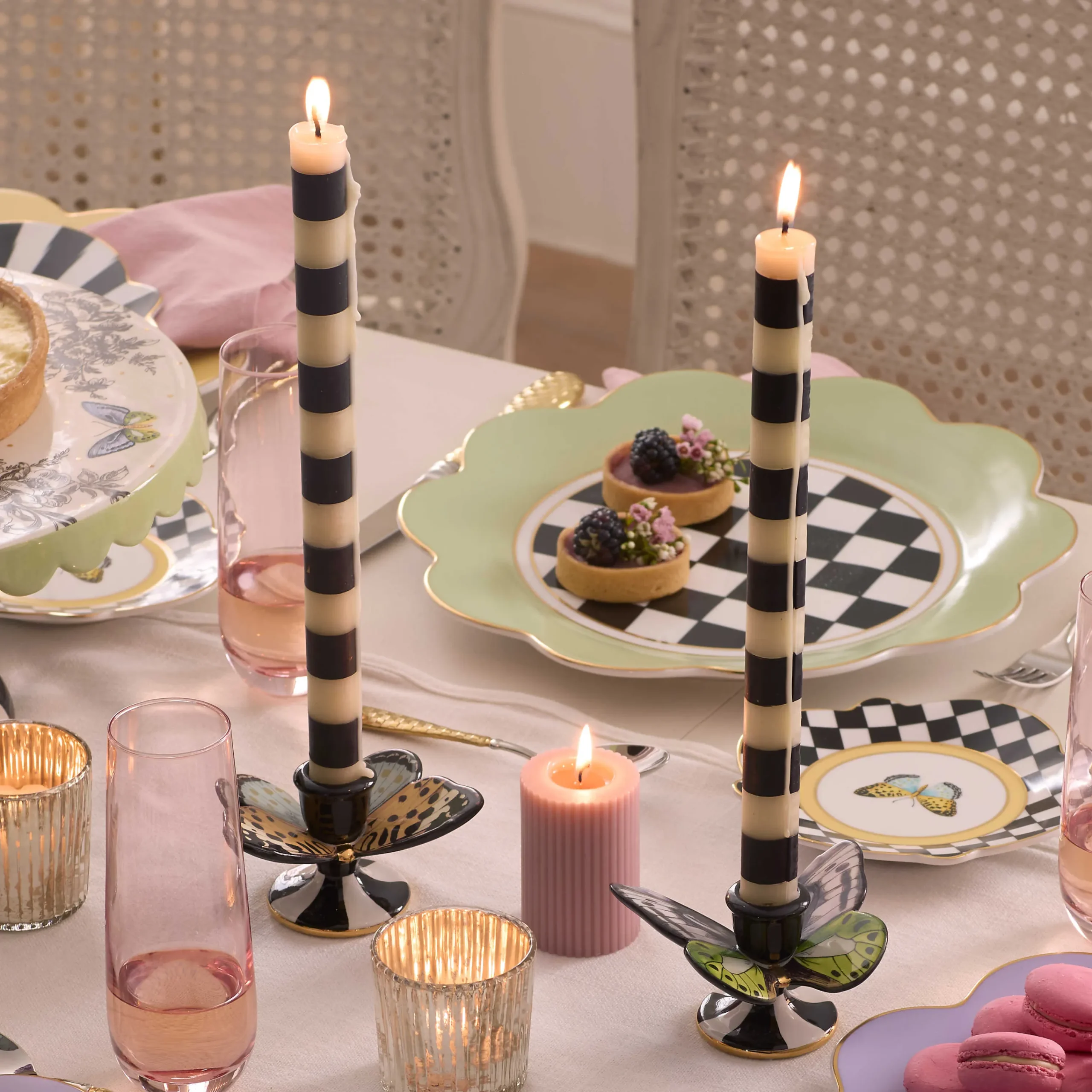 Bands Dinner Candles - Black - Set Of 2|MacKenzie-Childs Sale
