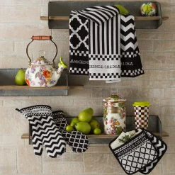 Black & White Zig Zag Oven Mitts - Set Of 2|MacKenzie-Childs Outlet