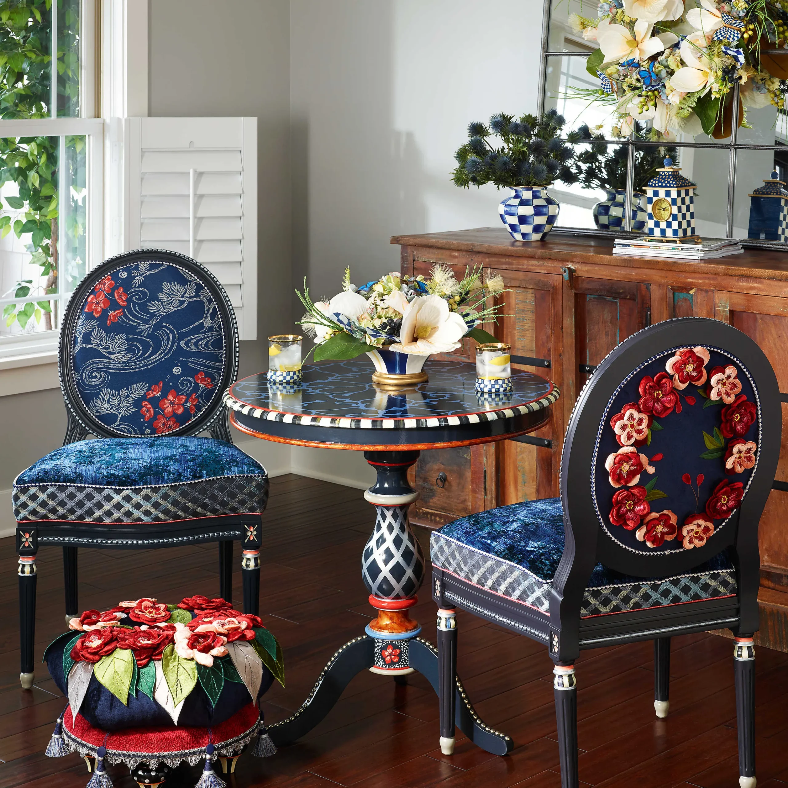 Bluetopia Kitano Footstool|MacKenzie-Childs New