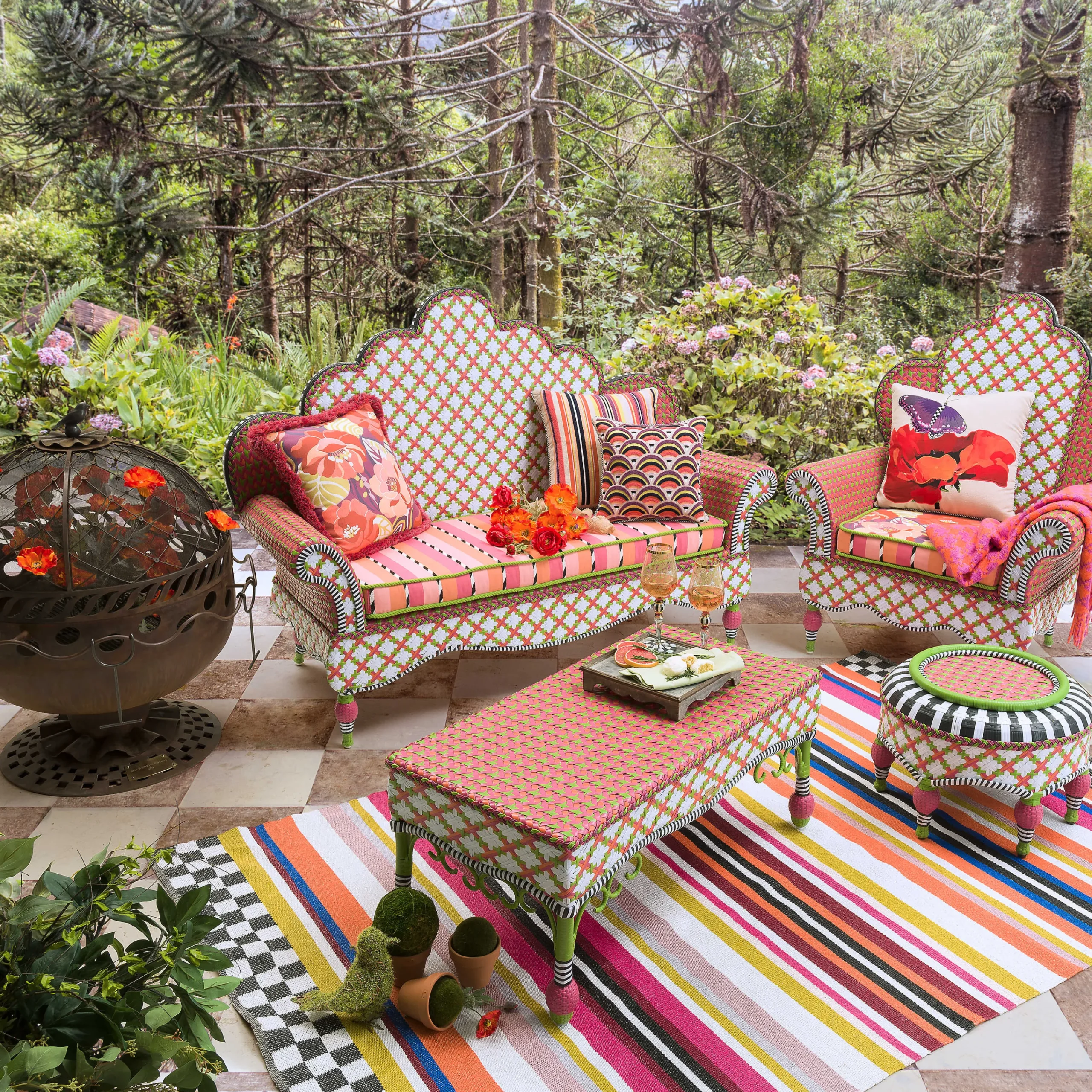 Breezy Poppy Outdoor Ottoman|MacKenzie-Childs Clearance
