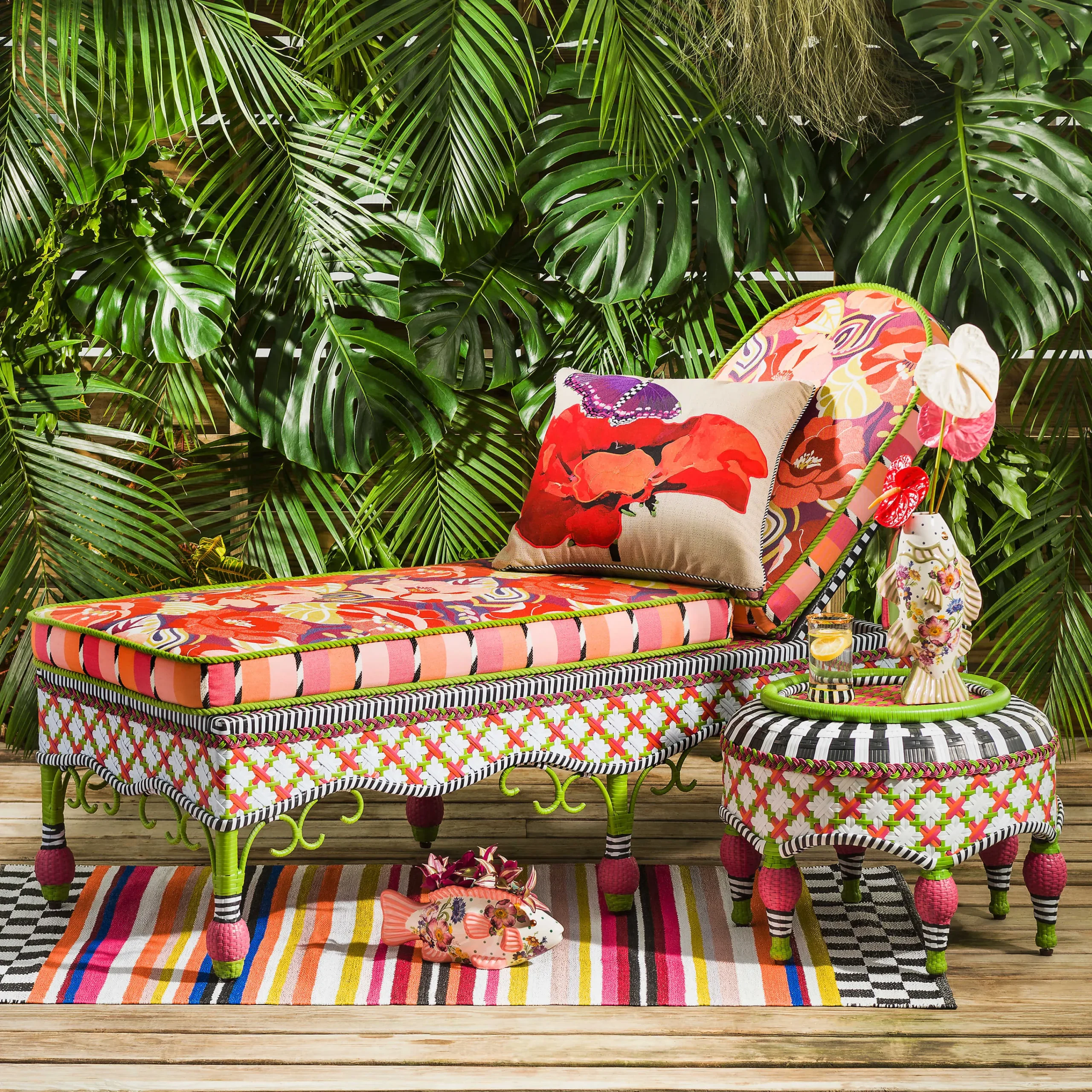 Breezy Poppy Outdoor Ottoman|MacKenzie-Childs Clearance