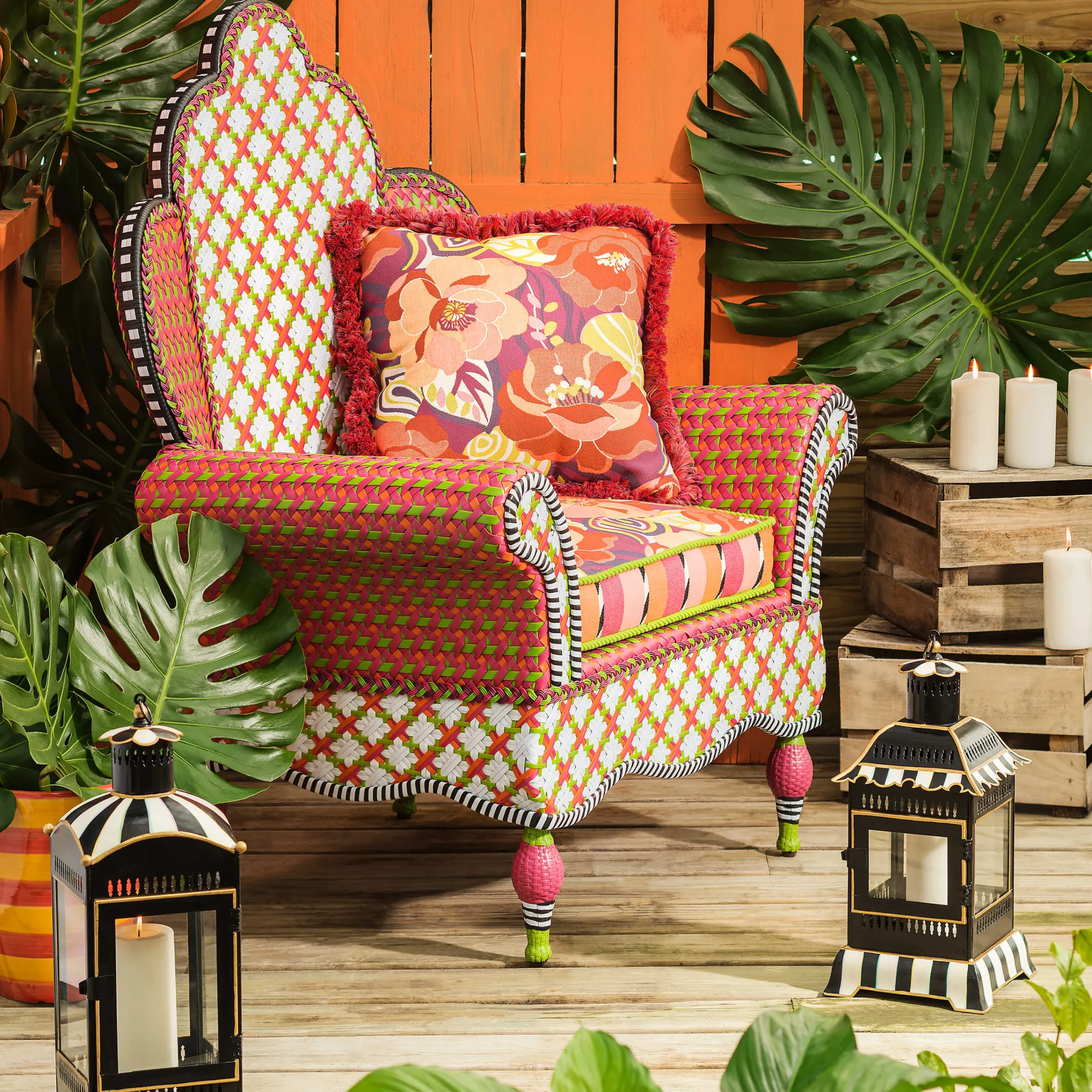 Breezy Poppy Outdoor Wing Chair|MacKenzie-Childs Discount