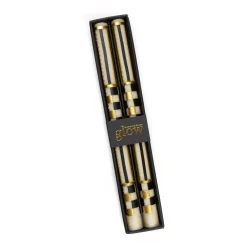 Check & Stripe Dinner Candles - Black & Gold - Set Of 2|MacKenzie-Childs Best