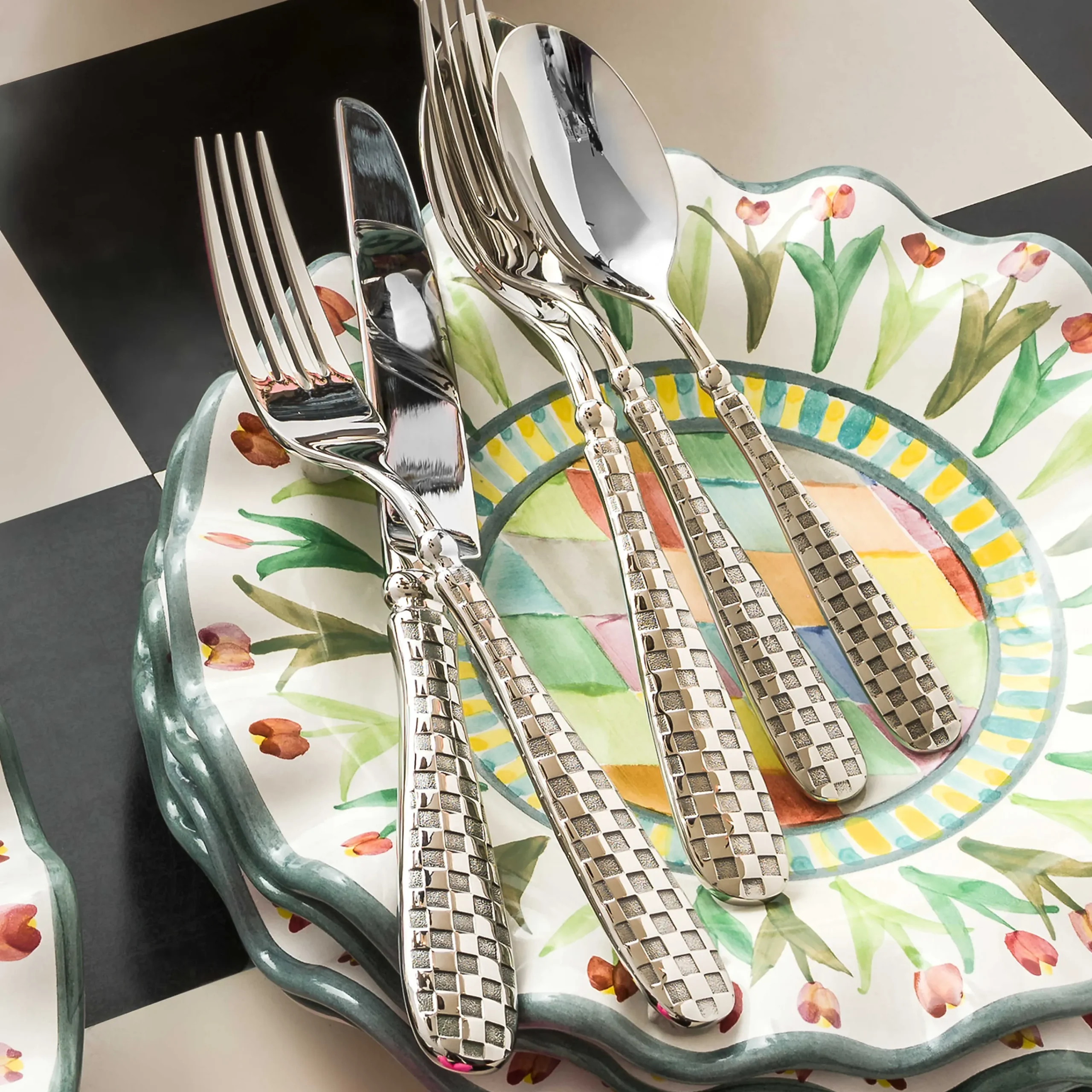 Check Flatware - 5-Piece Place Setting|MacKenzie-Childs Outlet