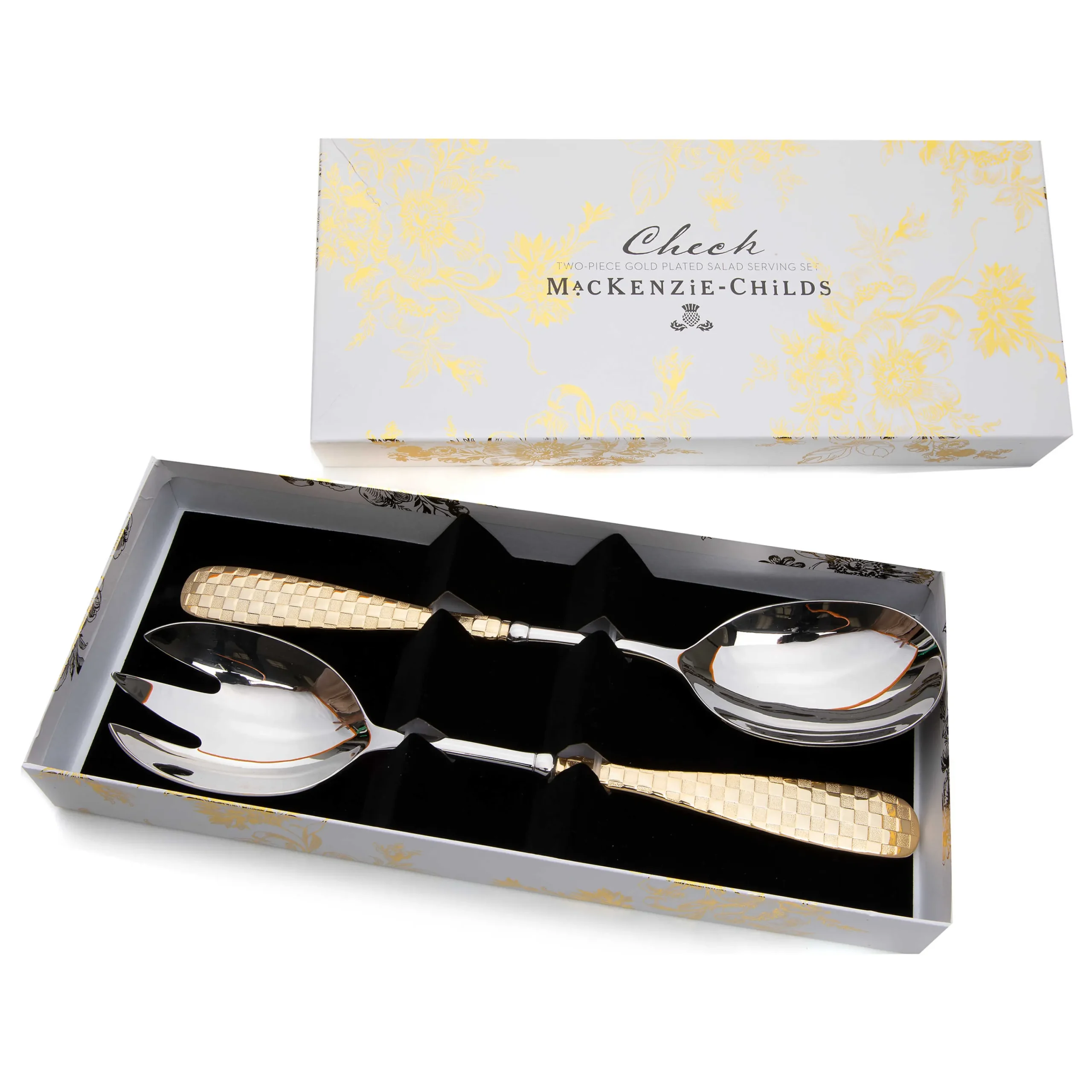 Check Salad Serving Set - Gold|MacKenzie-Childs
