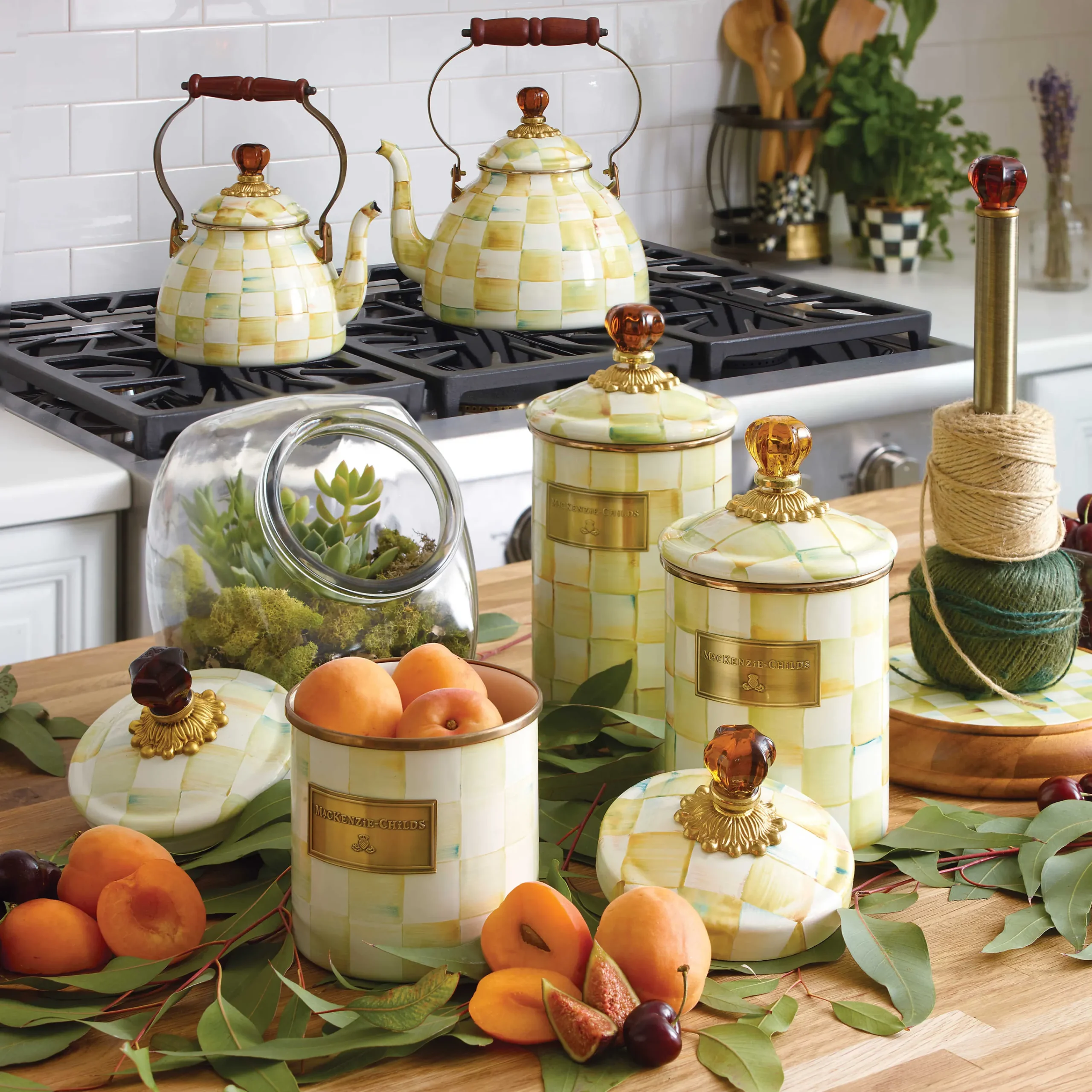Cookie Jar With Parchment Check Enamel Lid|MacKenzie-Childs Outlet
