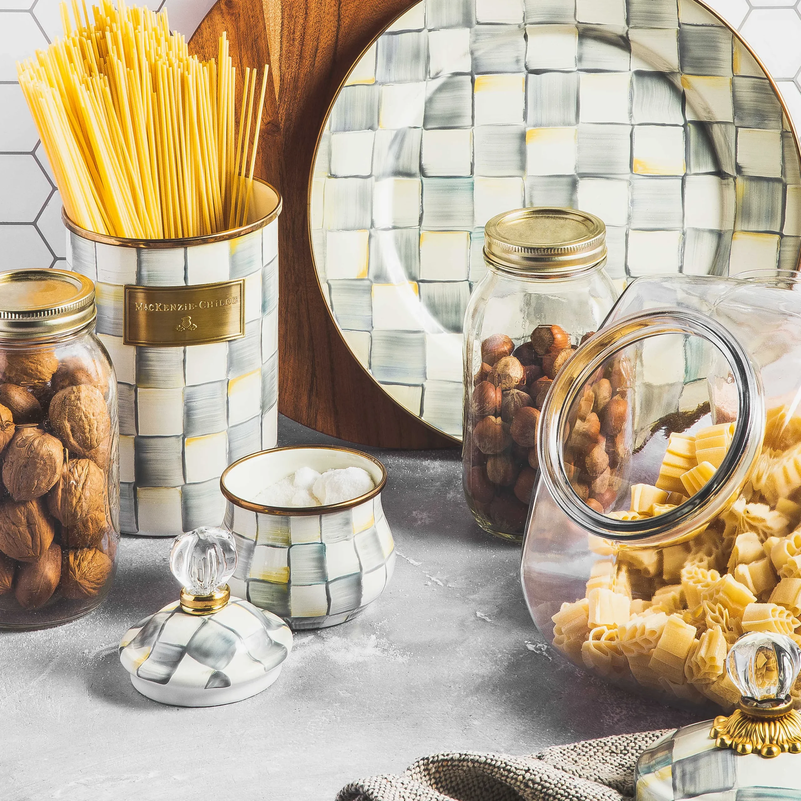 Cookie Jar With Sterling Check Enamel Lid|MacKenzie-Childs Online