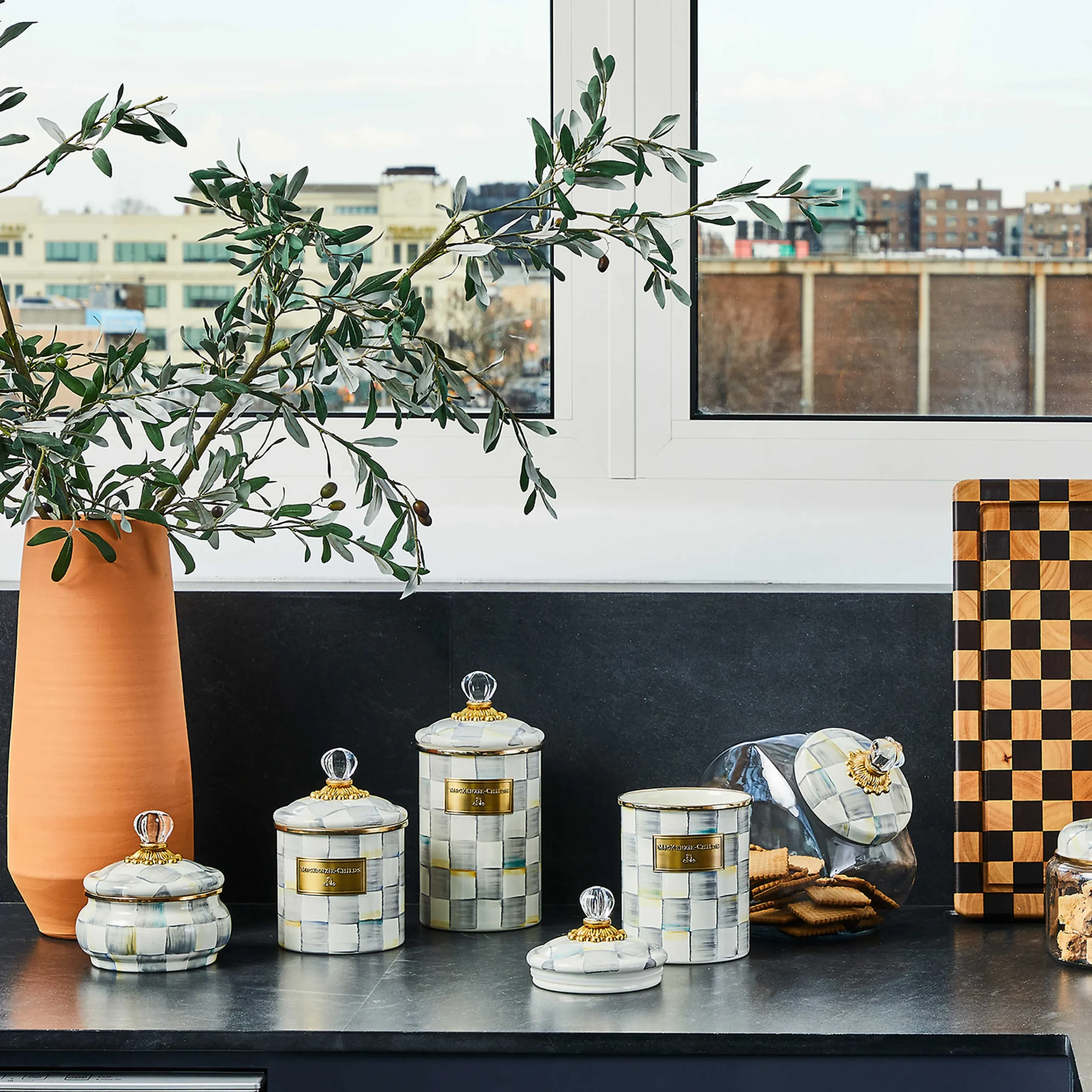 Cookie Jar With Sterling Check Enamel Lid|MacKenzie-Childs Online