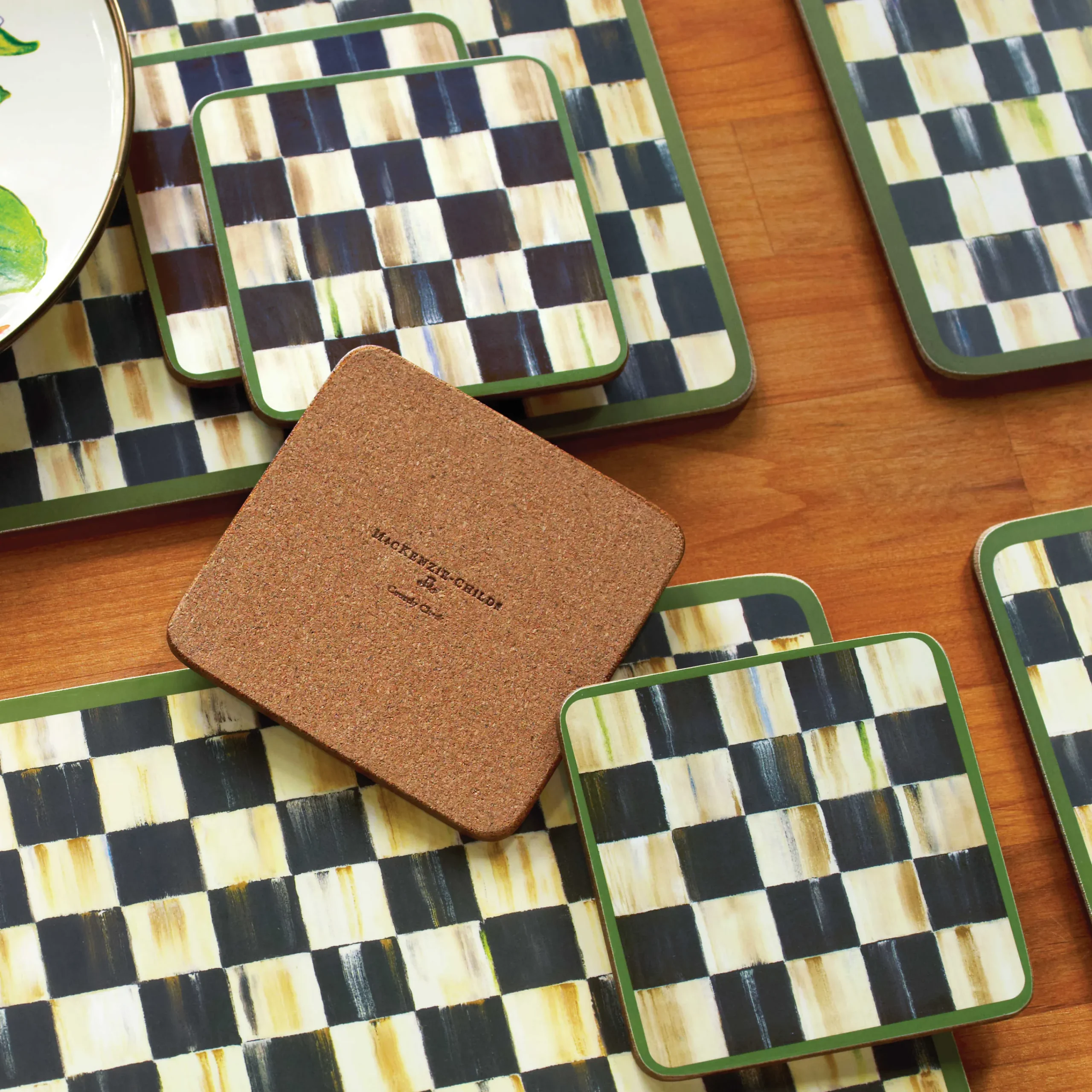 Courtly Check Cork Back Coasters - Set Of 4|MacKenzie-Childs Online