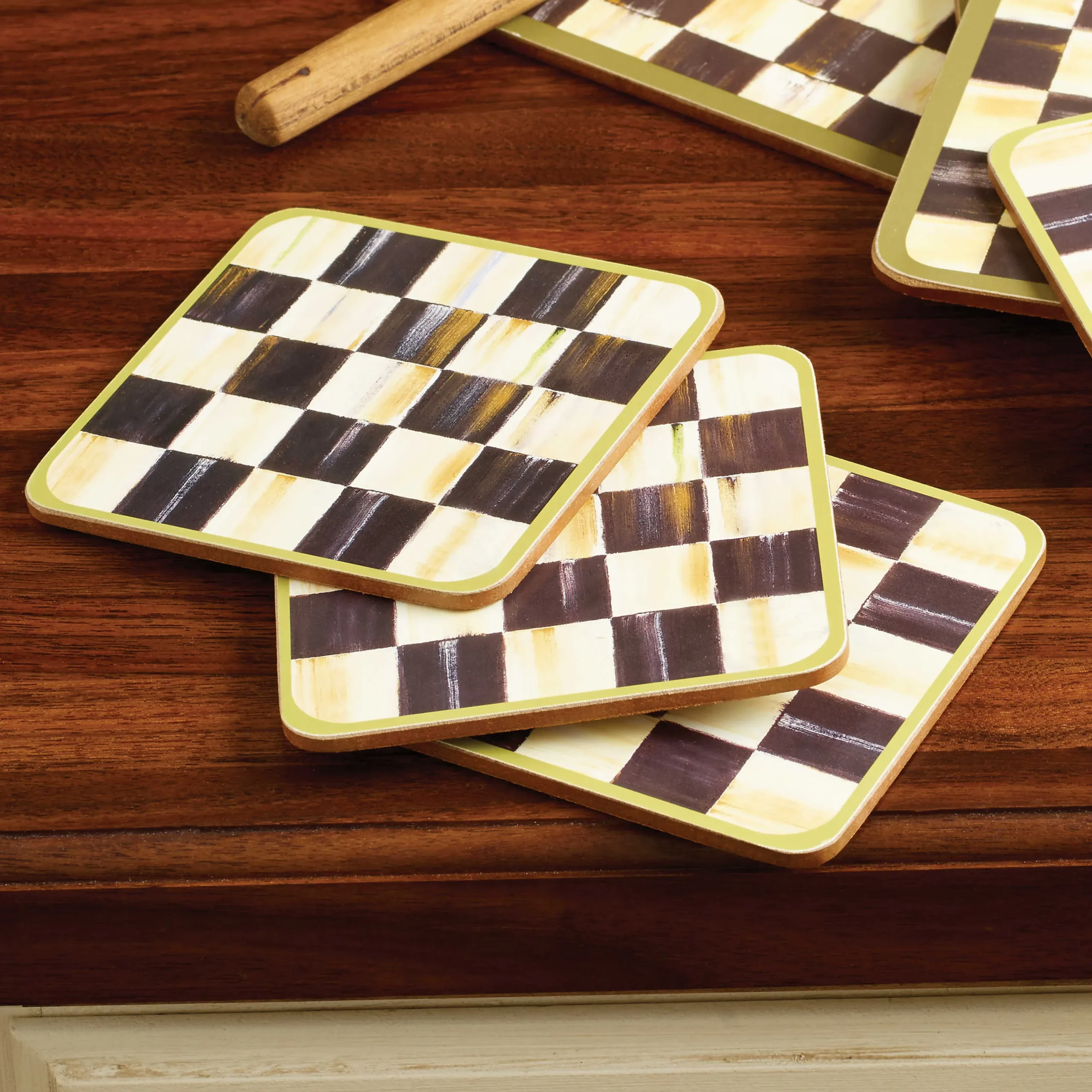 Courtly Check Cork Back Coasters - Set Of 4|MacKenzie-Childs Online