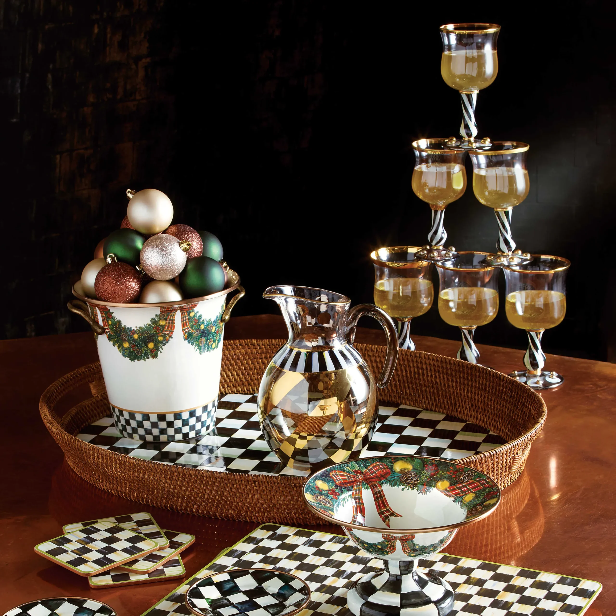 Courtly Check Cork Back Coasters - Set Of 4|MacKenzie-Childs Online