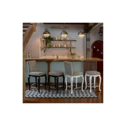 Courtly Check Counter Stool With Back - Black|MacKenzie-Childs Online