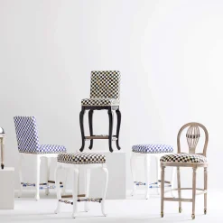 Courtly Check Counter Stool With Back - Black|MacKenzie-Childs Online