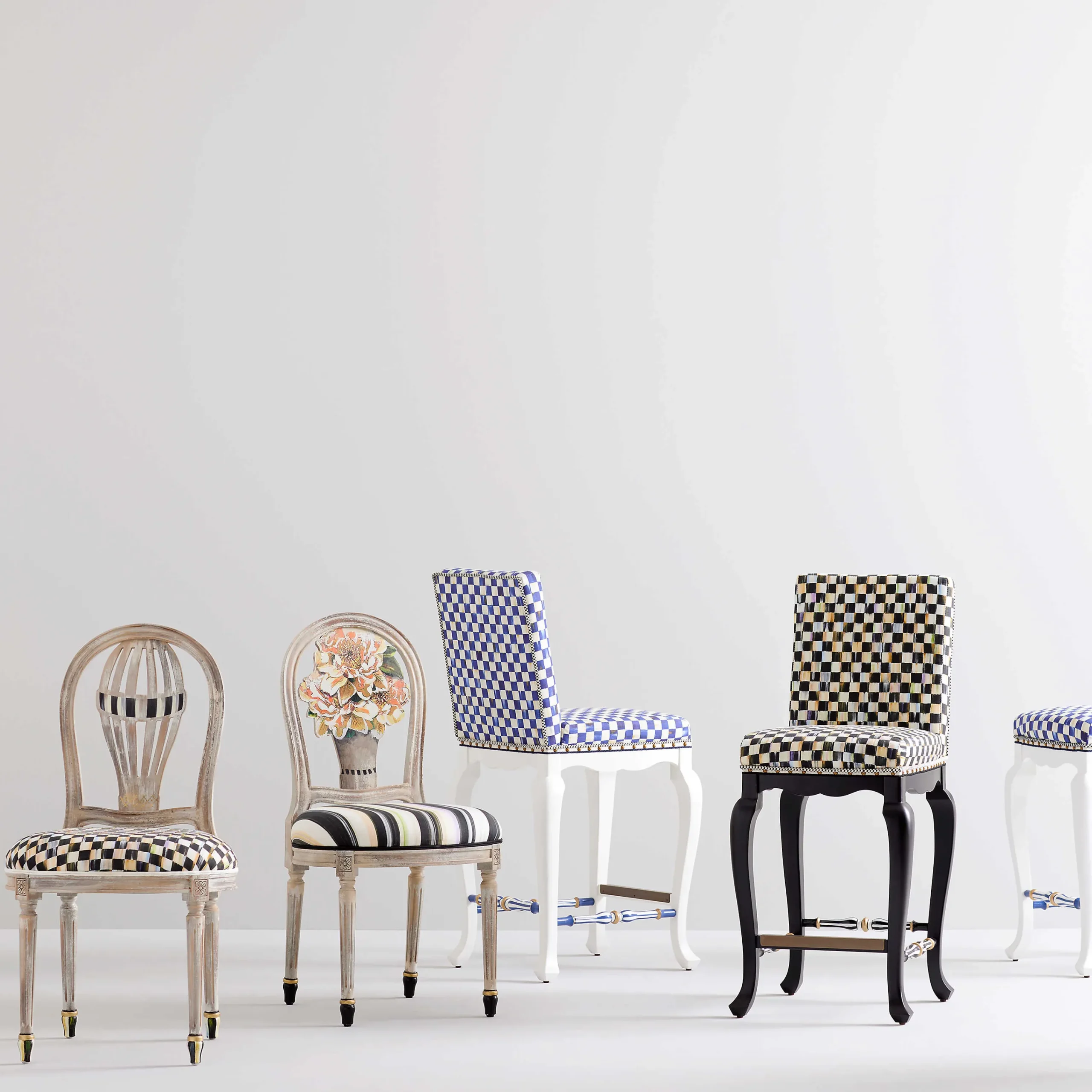 Courtly Check Counter Stool With Back - Black|MacKenzie-Childs Online