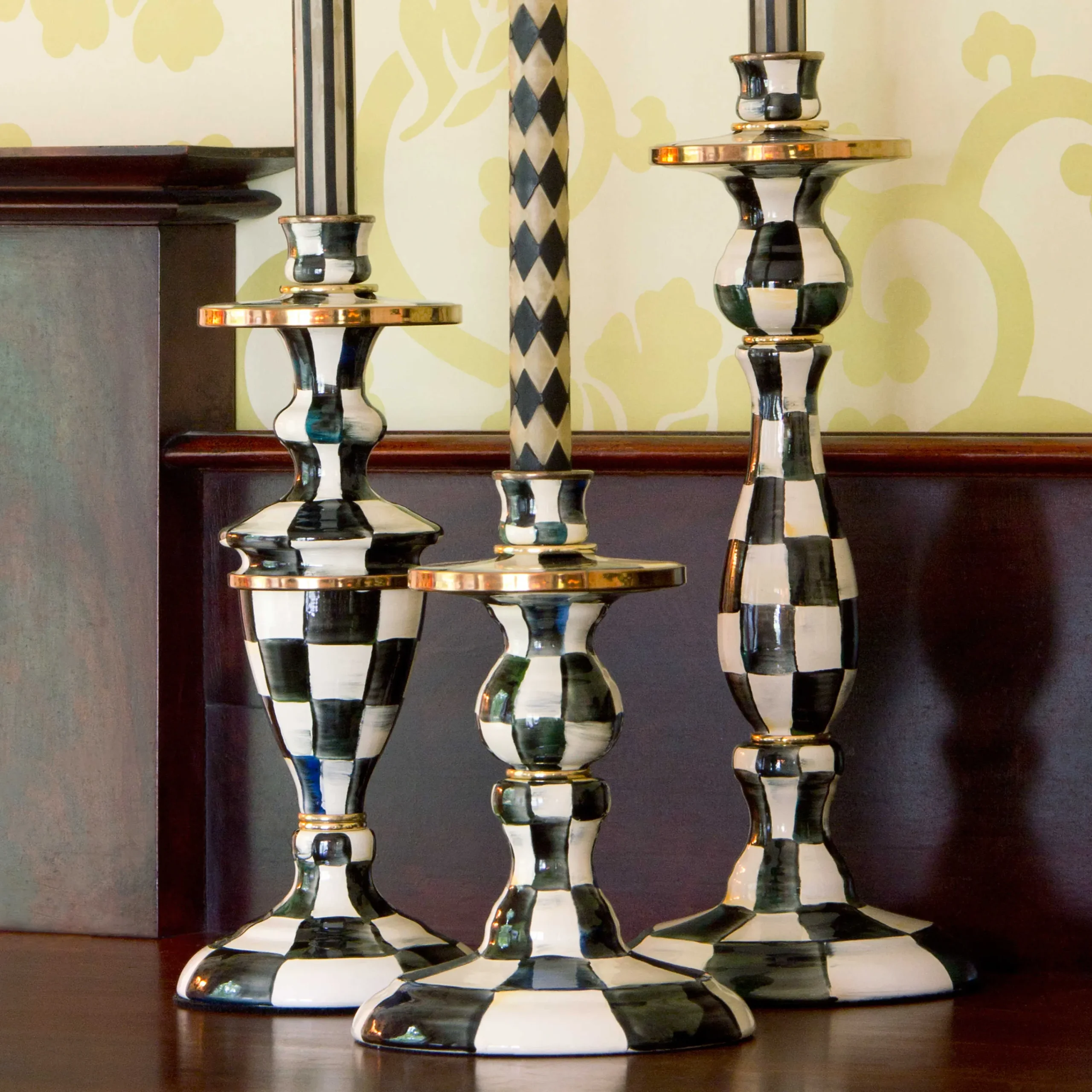 Courtly Check Enamel Candlestick - Small|MacKenzie-Childs Hot