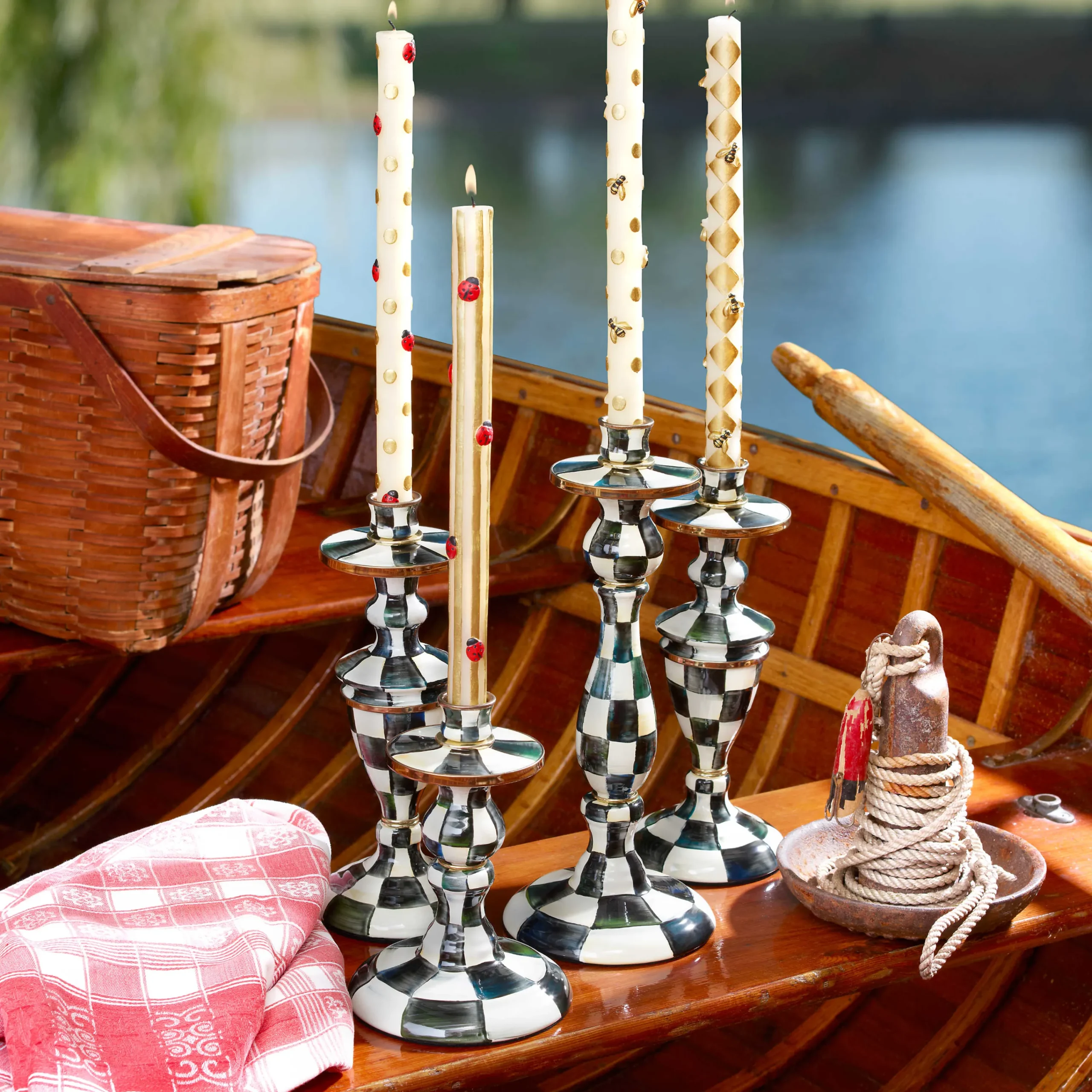 Courtly Check Enamel Candlestick - Large|MacKenzie-Childs Online