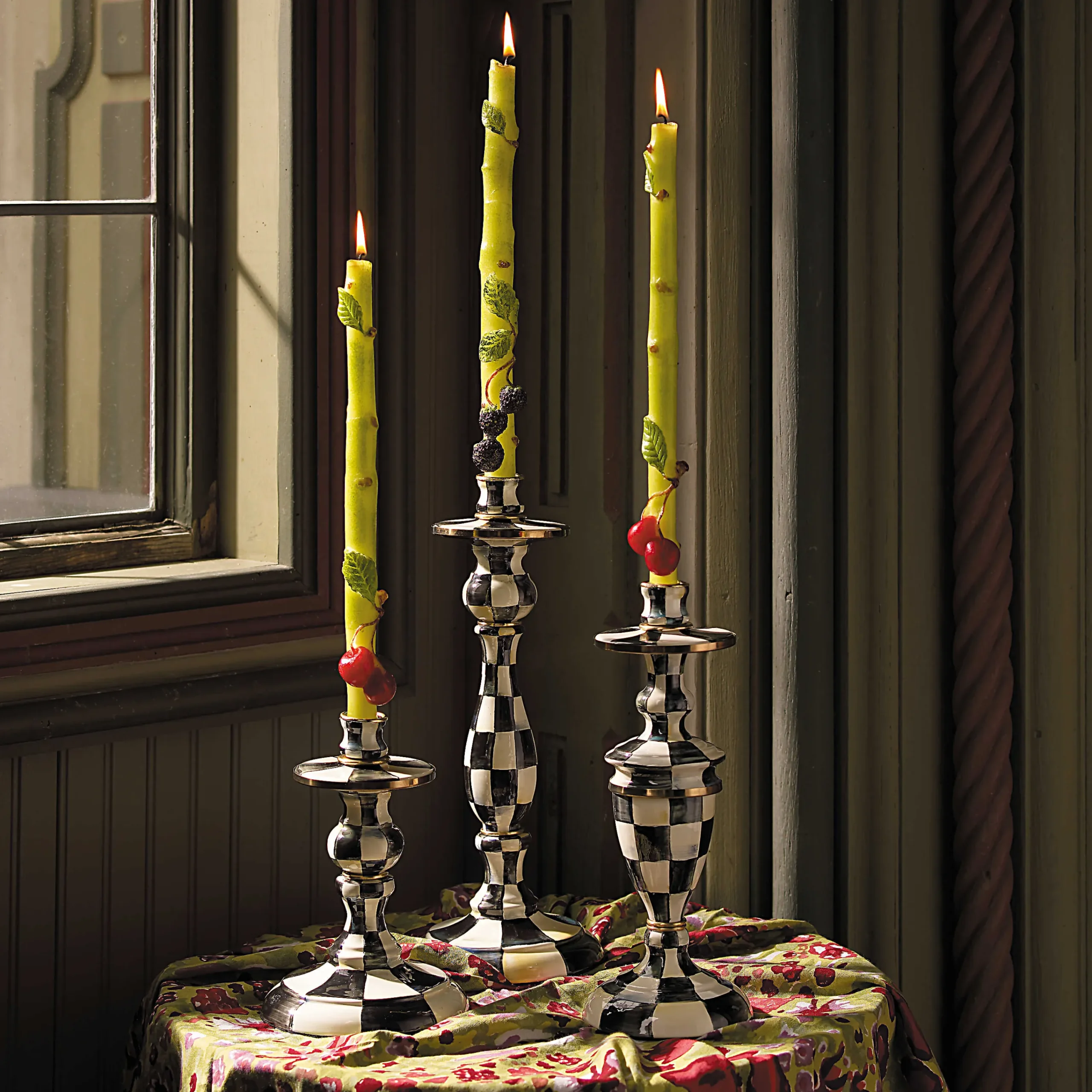 Courtly Check Enamel Candlestick - Medium|MacKenzie-Childs Discount