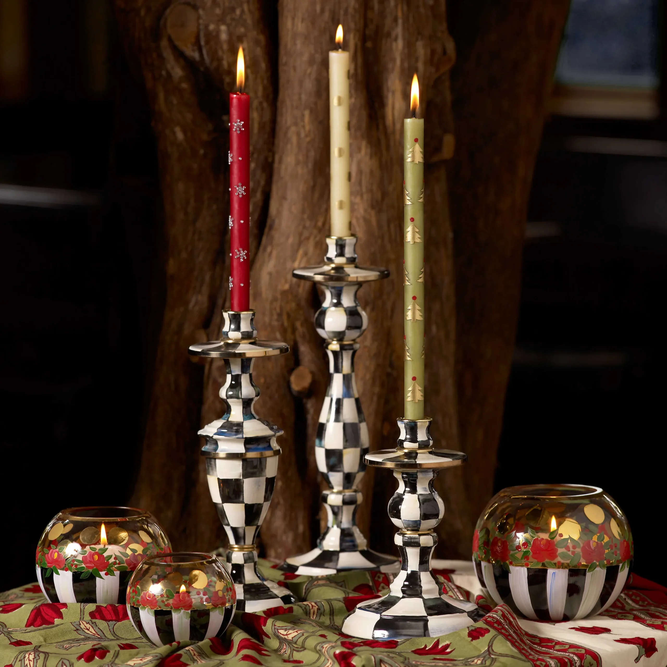 Courtly Check Enamel Candlestick - Medium|MacKenzie-Childs Discount