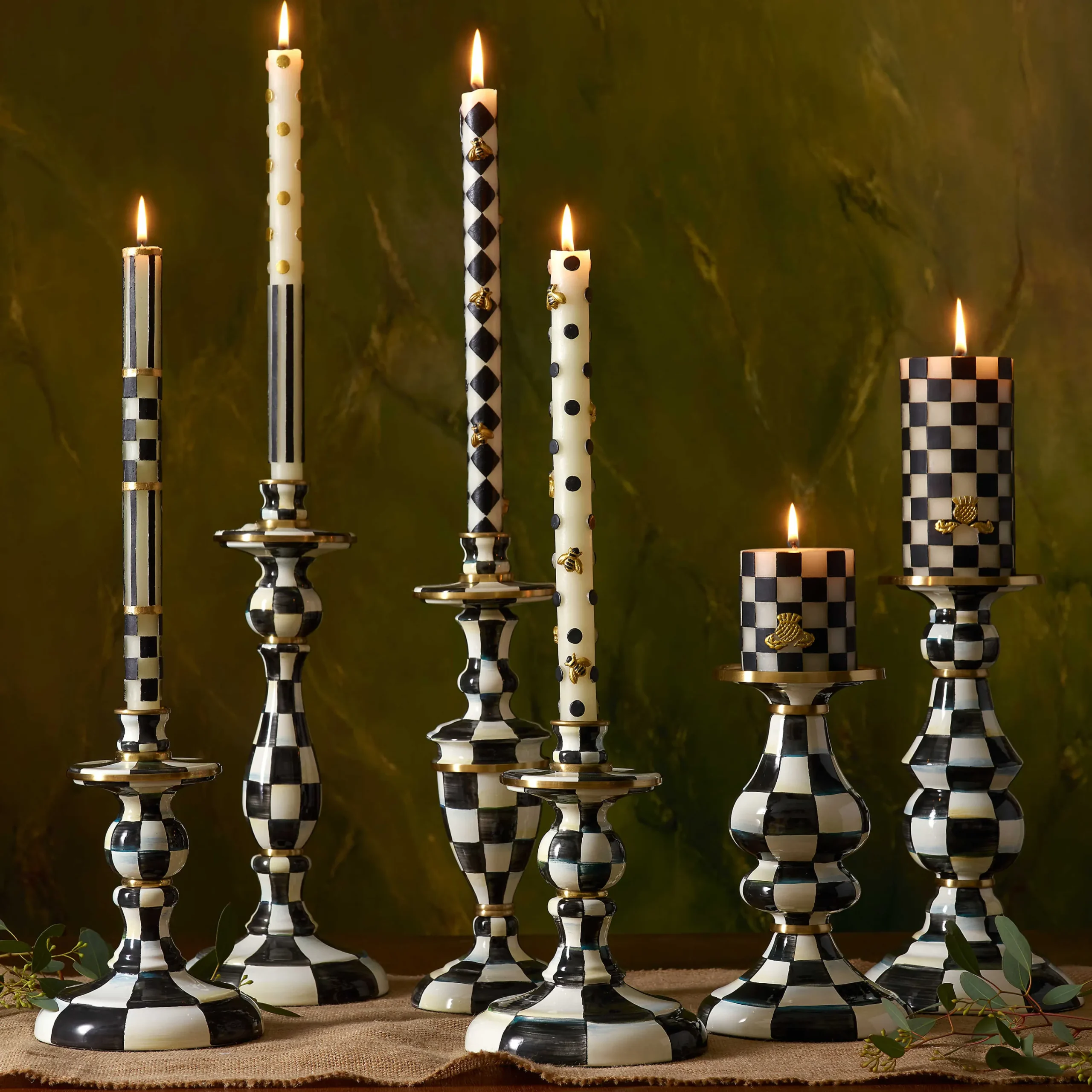Courtly Check Enamel Candlestick - Medium|MacKenzie-Childs Discount