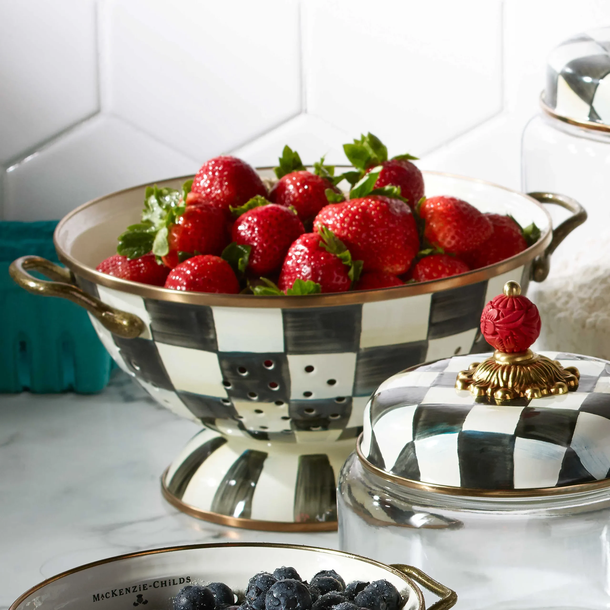 Courtly Check Enamel Colander - Large|MacKenzie-Childs Clearance