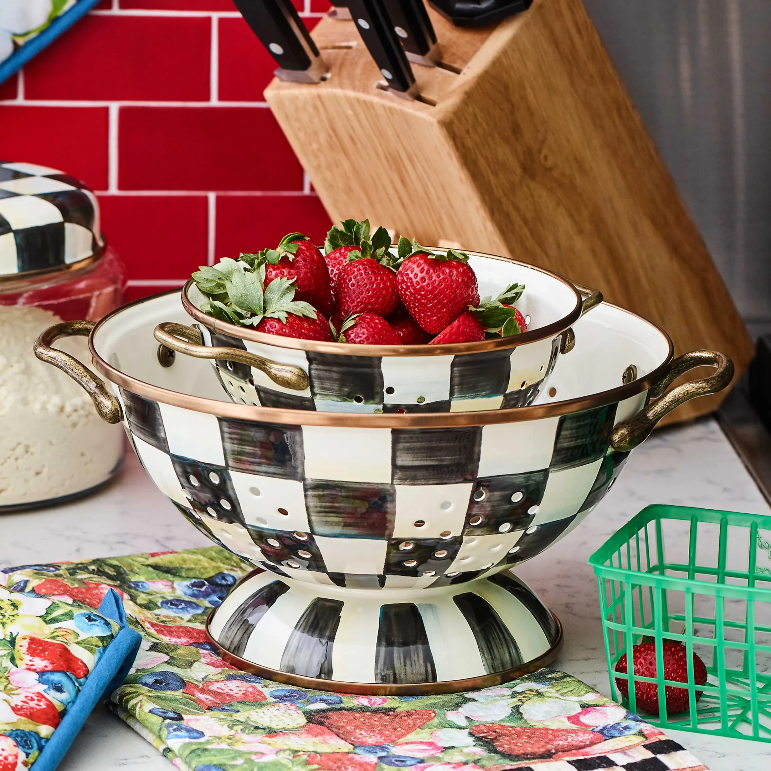 Courtly Check Enamel Colander - Small|MacKenzie-Childs Clearance