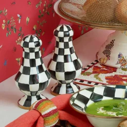 Courtly Check Enamel Large Salt & Pepper Shakers|MacKenzie-Childs Clearance