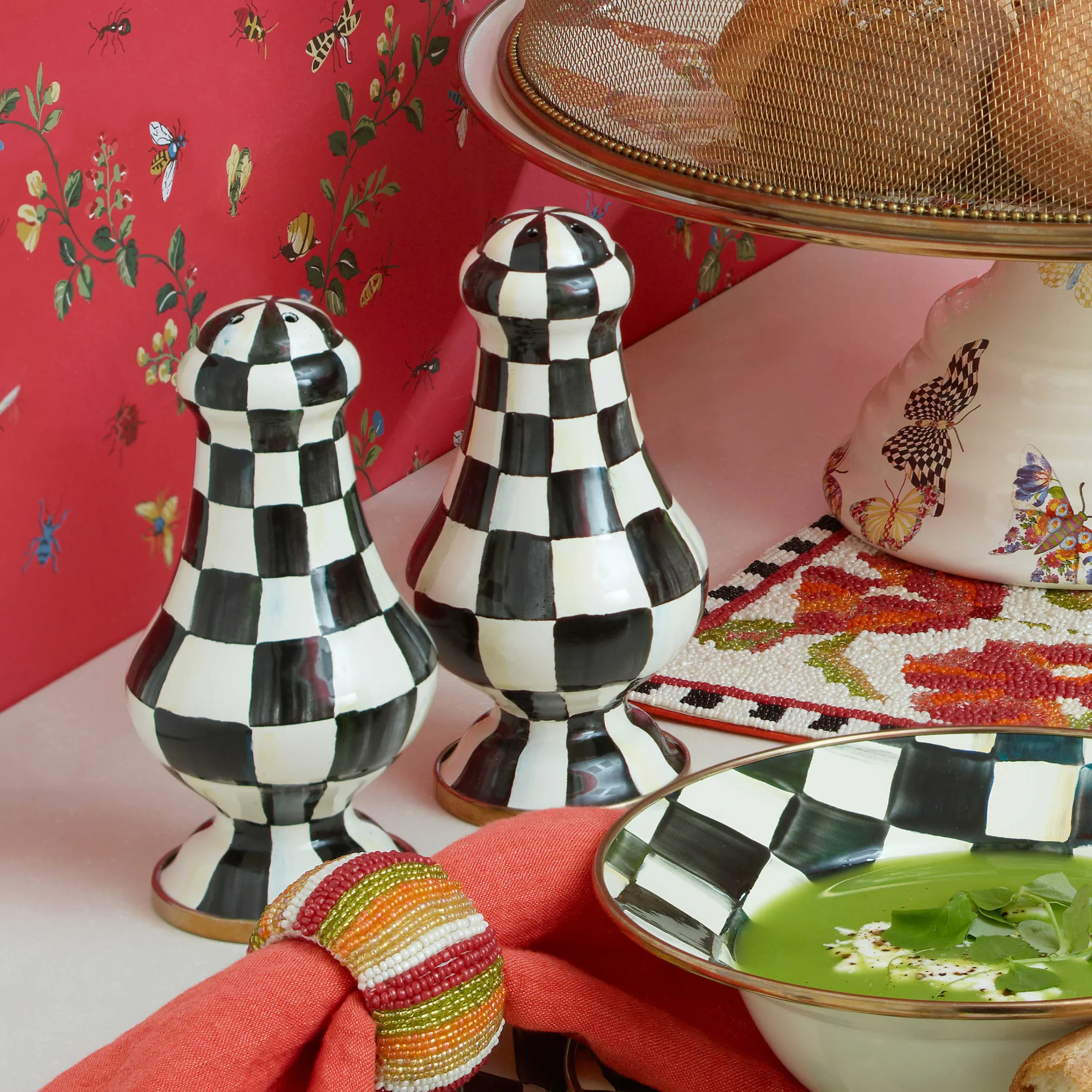 Courtly Check Enamel Large Salt & Pepper Shakers|MacKenzie-Childs Clearance