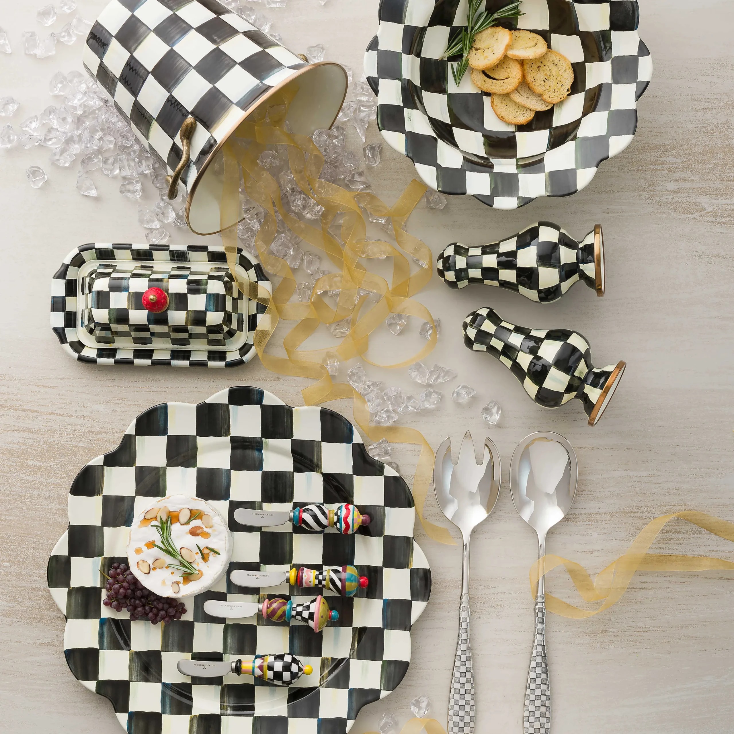 Courtly Check Enamel Large Salt & Pepper Shakers|MacKenzie-Childs Clearance