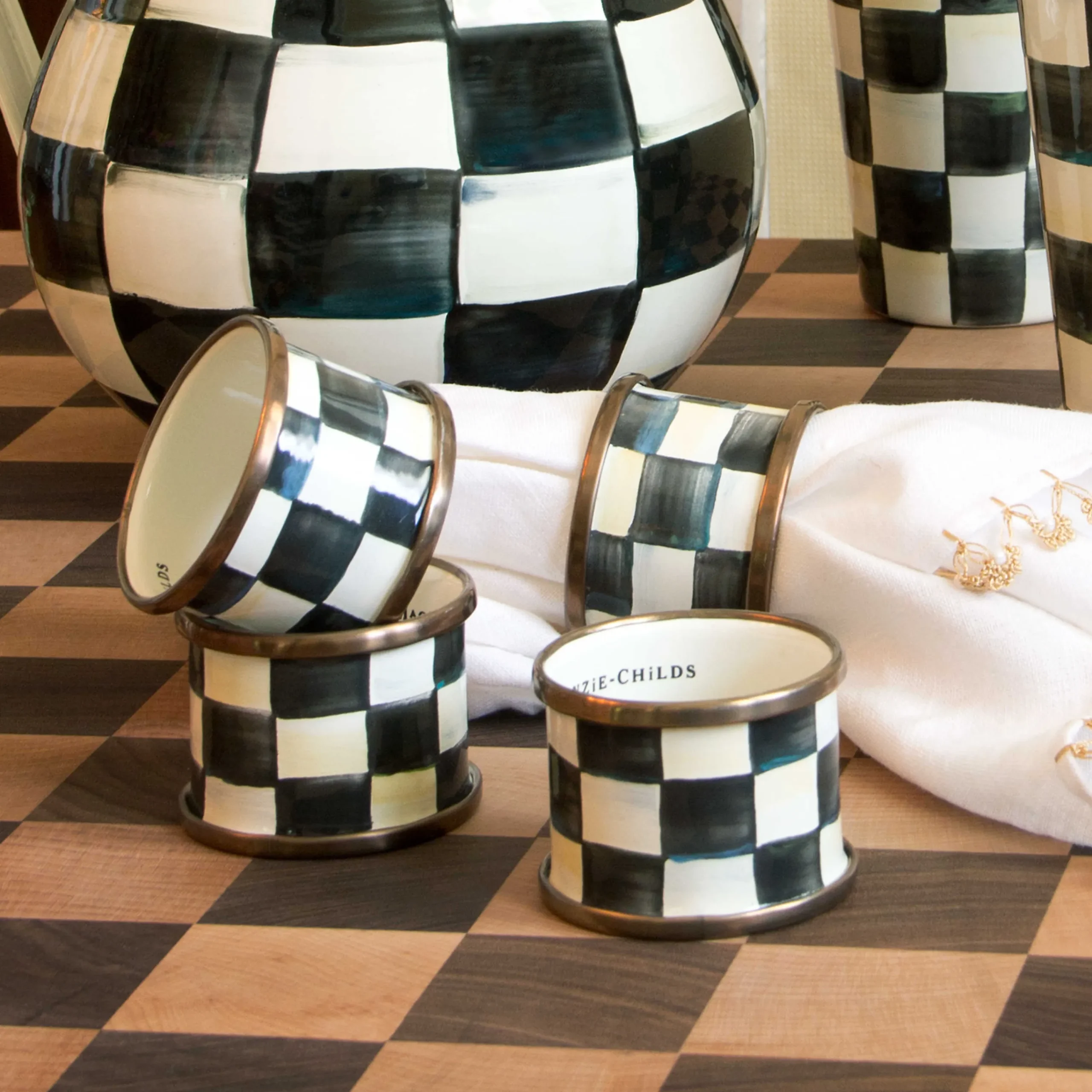 Courtly Check Enamel Napkin Rings - Set Of 4|MacKenzie-Childs Best
