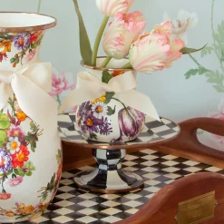 Courtly Check Enamel Pedestal Platter - Mini|MacKenzie-Childs Clearance