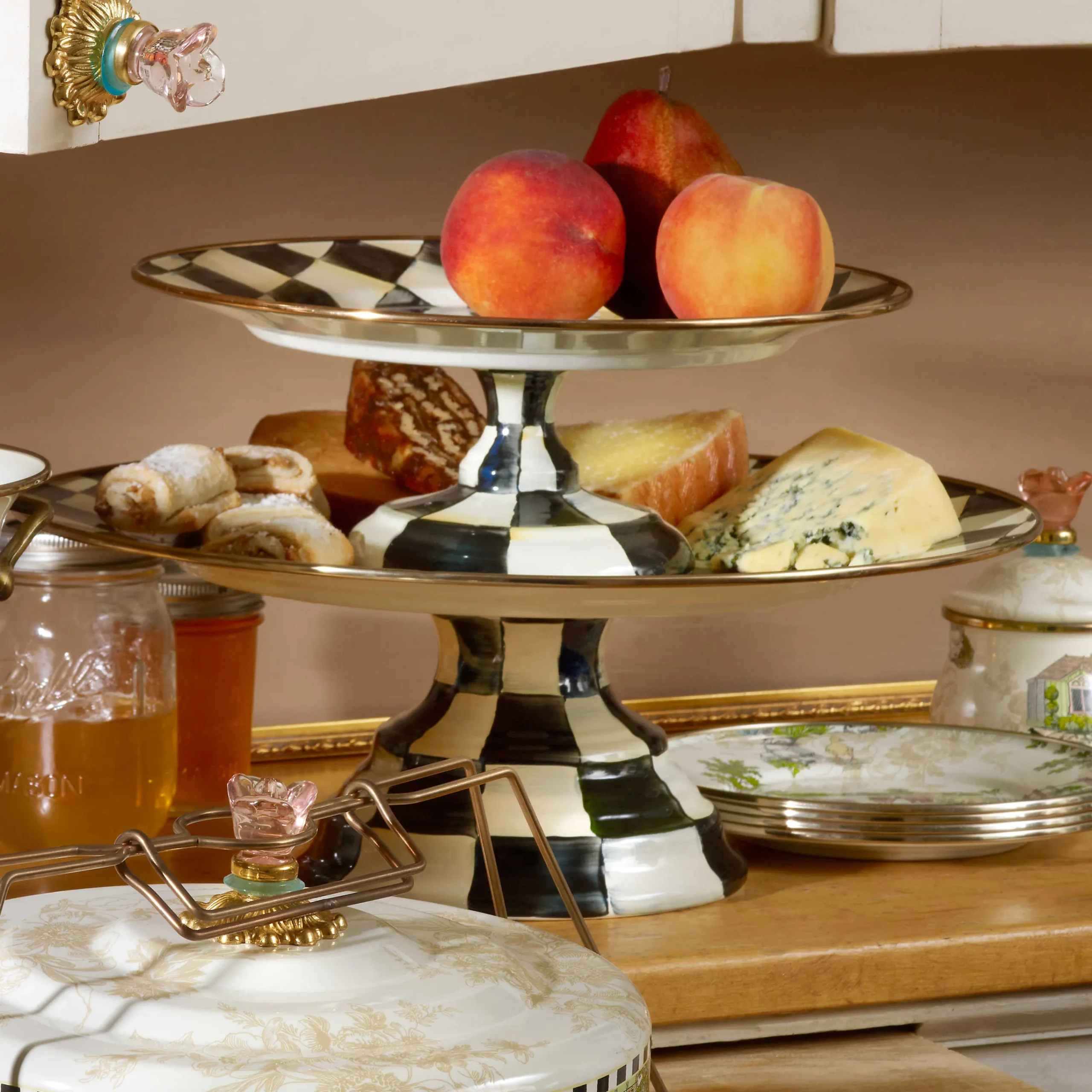 Courtly Check Enamel Pedestal Platter - Large|MacKenzie-Childs Sale