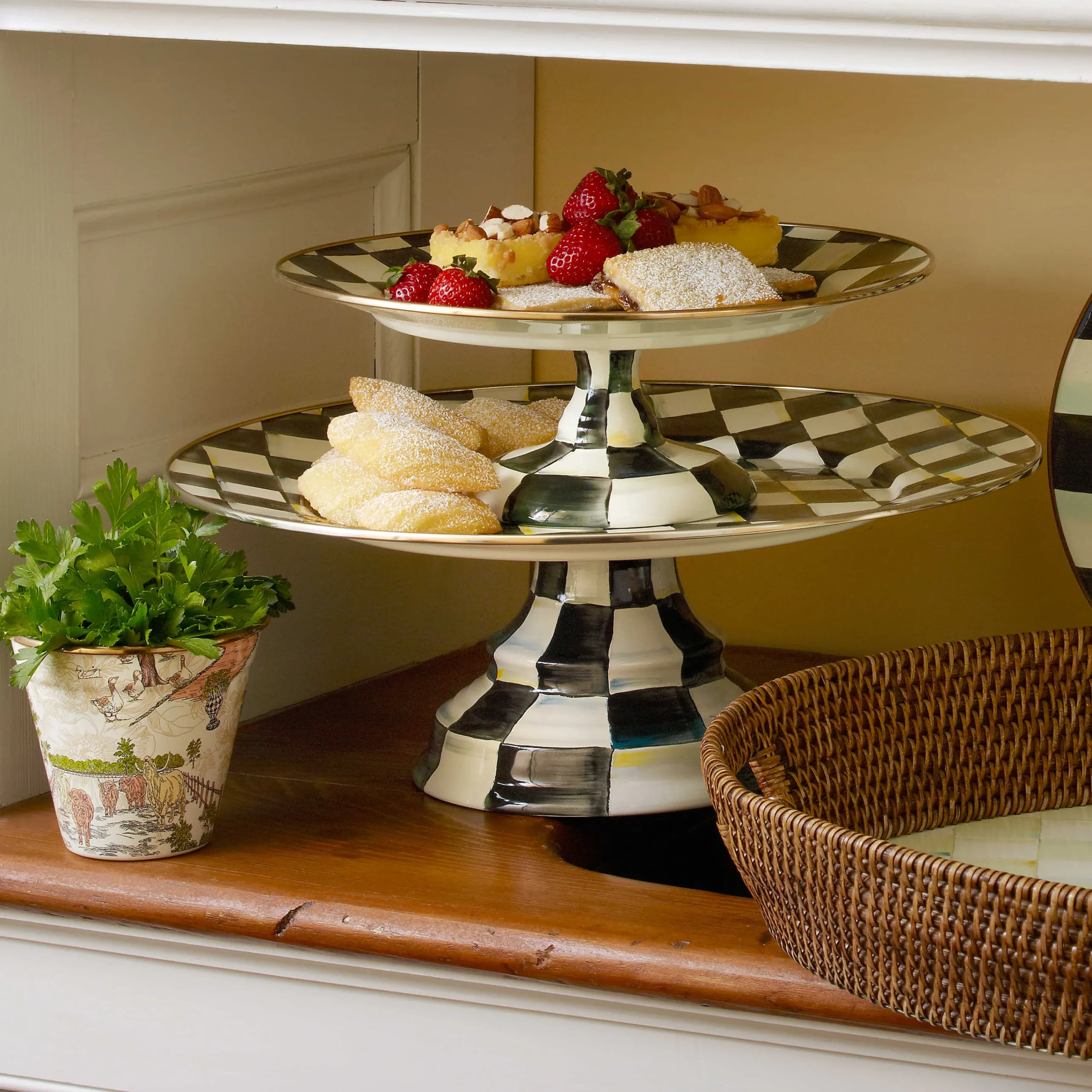 Courtly Check Enamel Pedestal Platter - Large|MacKenzie-Childs Sale