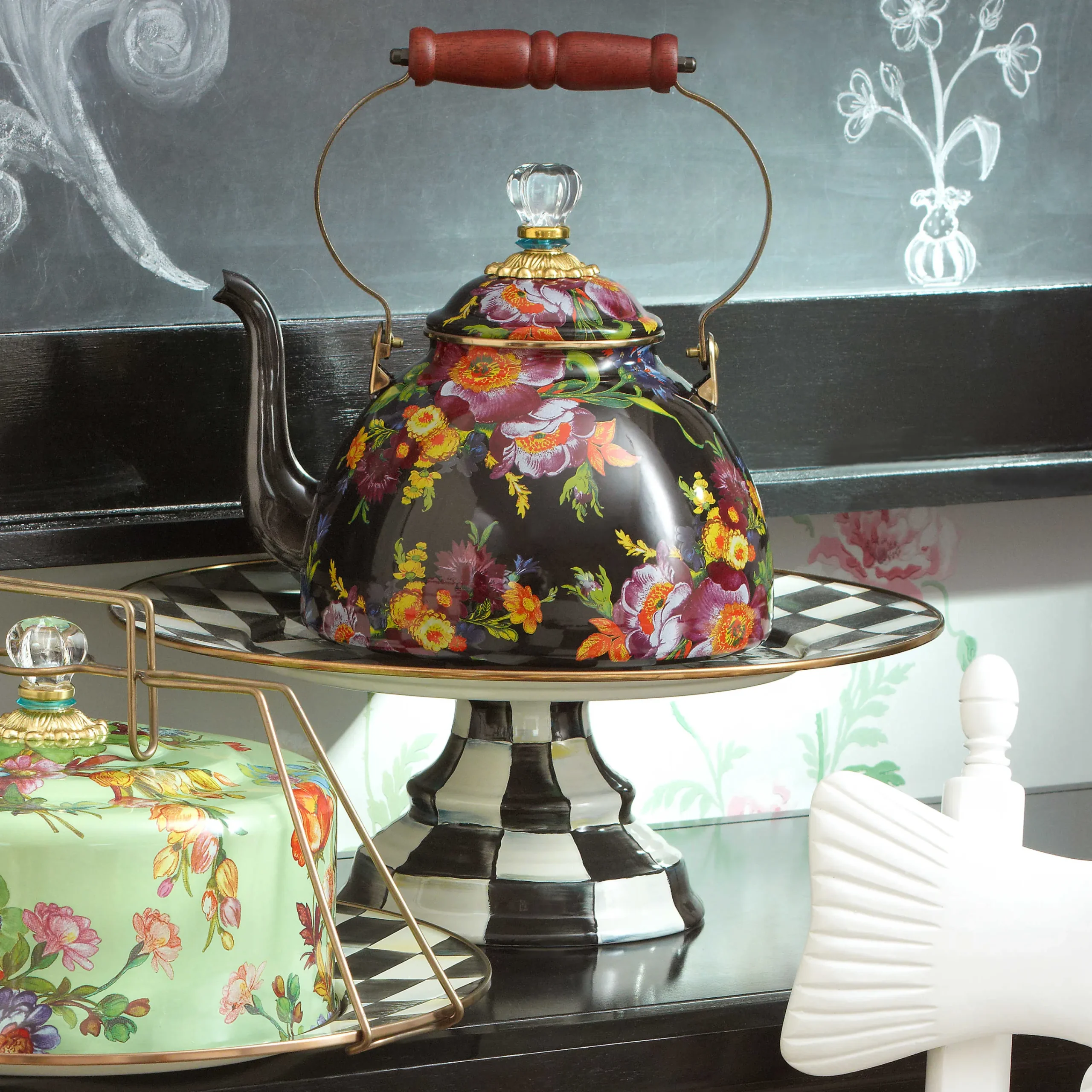 Courtly Check Enamel Pedestal Platter - Large|MacKenzie-Childs Sale