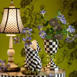 Courtly Check Enamel Pedestal Vase - Green Bow|MacKenzie-Childs