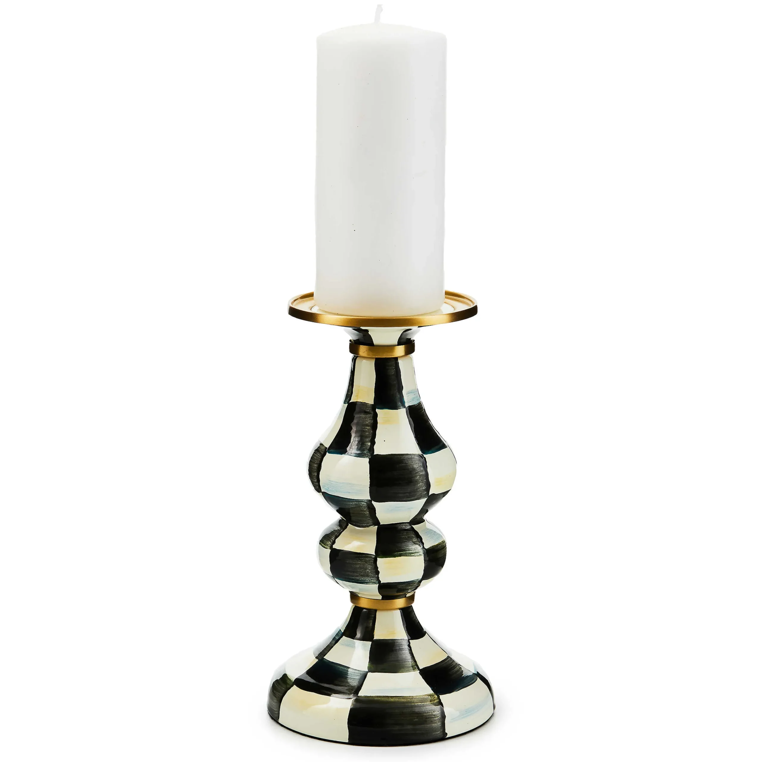 Courtly Check Enamel Pillar Candlestick - Medium|MacKenzie-Childs Discount