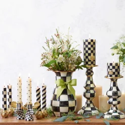 Courtly Check Enamel Pillar Candlestick - Medium|MacKenzie-Childs Discount