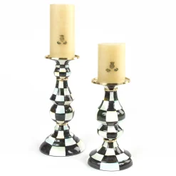 Courtly Check Enamel Pillar Candlestick - Medium|MacKenzie-Childs Discount