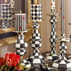 Courtly Check Enamel Pillar Candlestick - Large|MacKenzie-Childs Hot