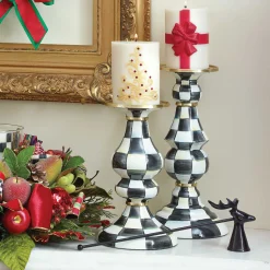 Courtly Check Enamel Pillar Candlestick - Large|MacKenzie-Childs Hot