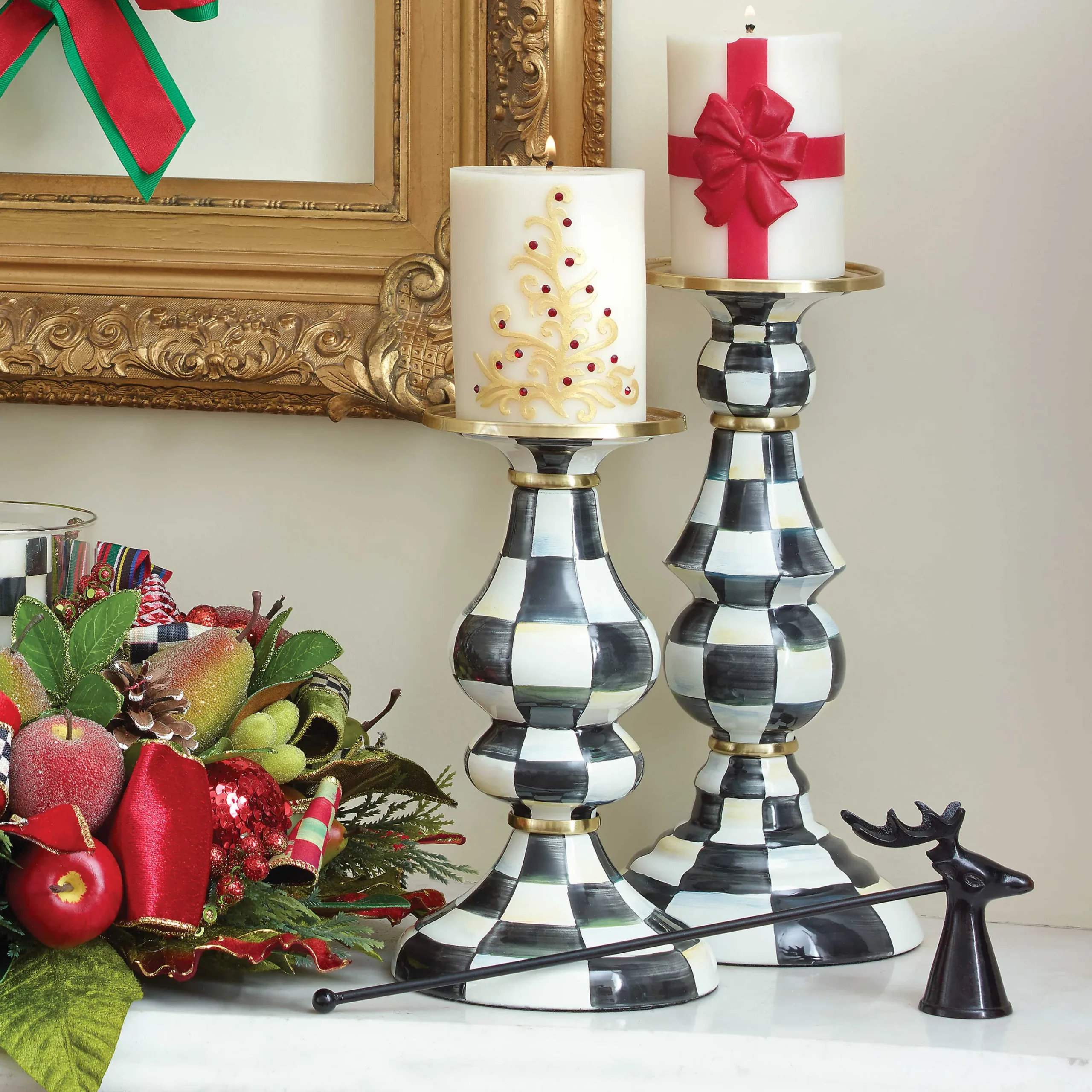 Courtly Check Enamel Pillar Candlestick - Large|MacKenzie-Childs Hot