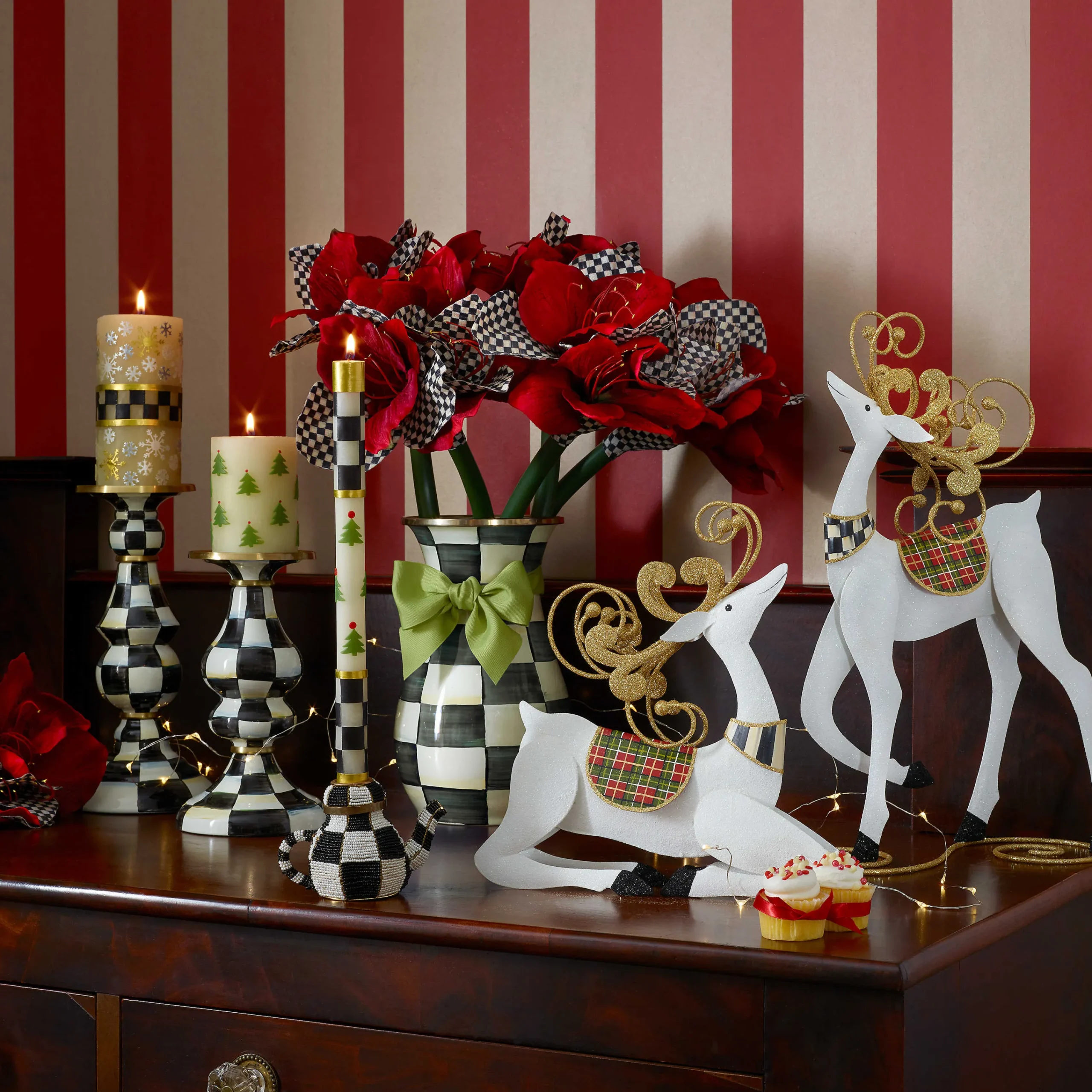 Courtly Check Enamel Pillar Candlestick - Large|MacKenzie-Childs Hot
