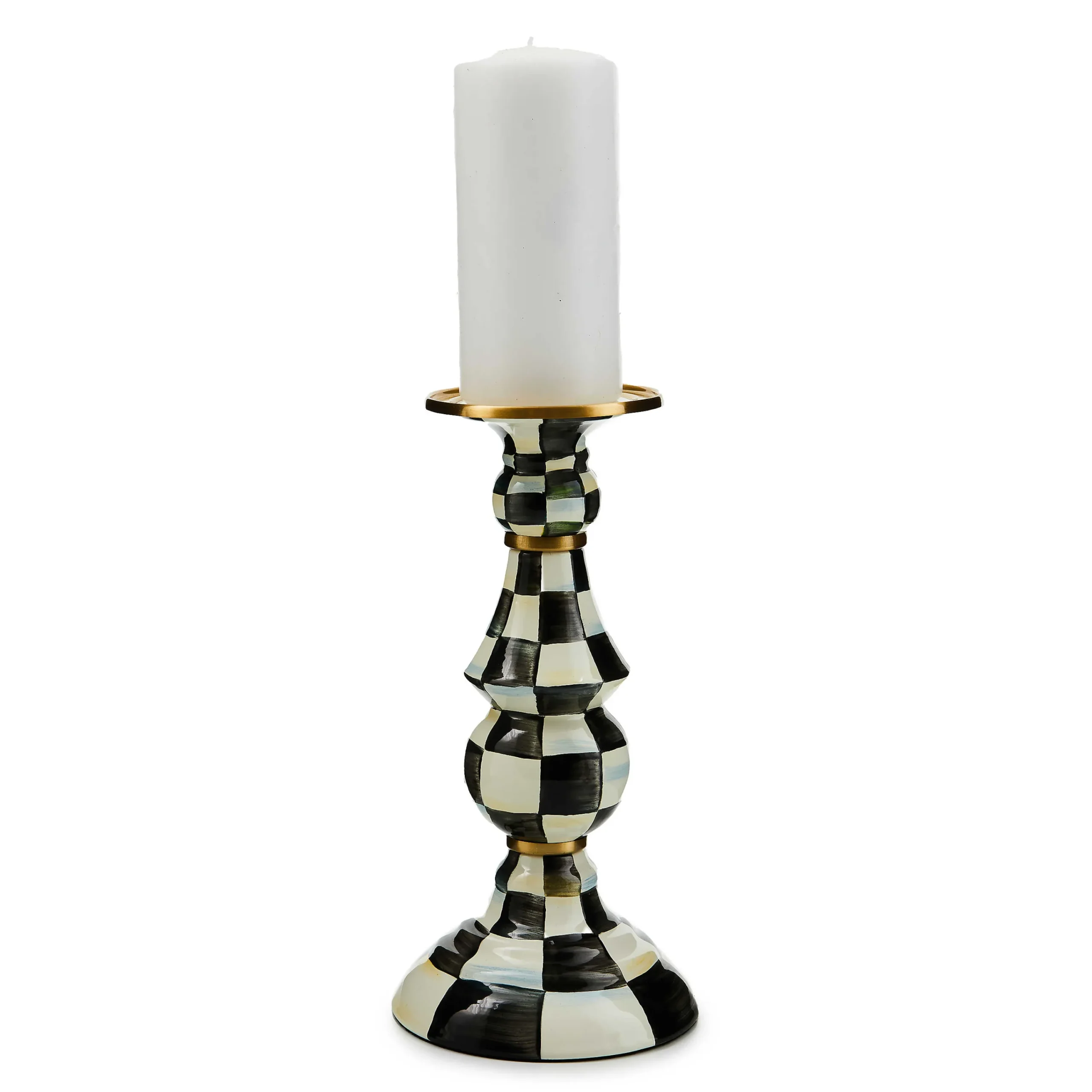 Courtly Check Enamel Pillar Candlestick - Large|MacKenzie-Childs Hot