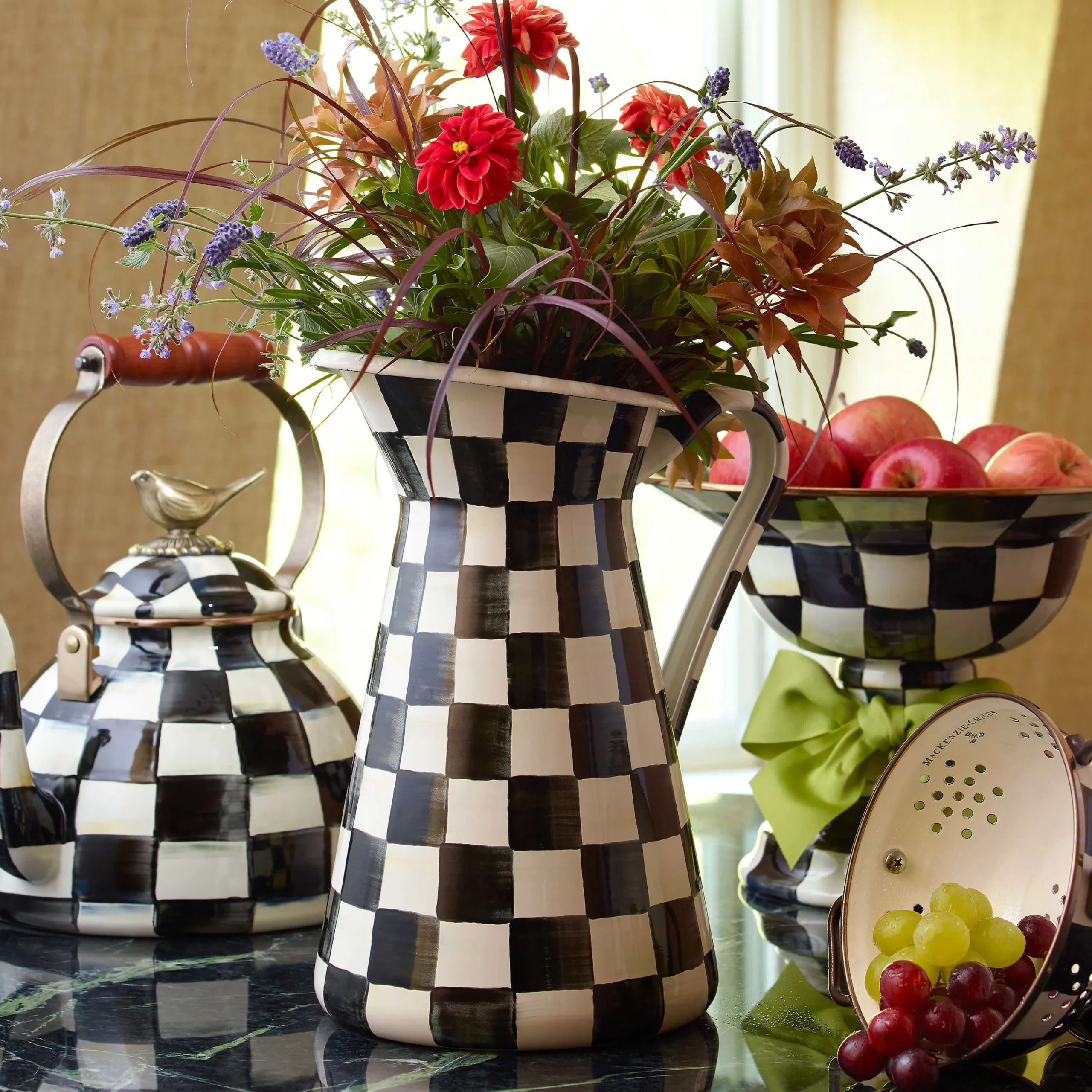 Courtly Check Enamel Practical Pitcher - Large|MacKenzie-Childs Outlet
