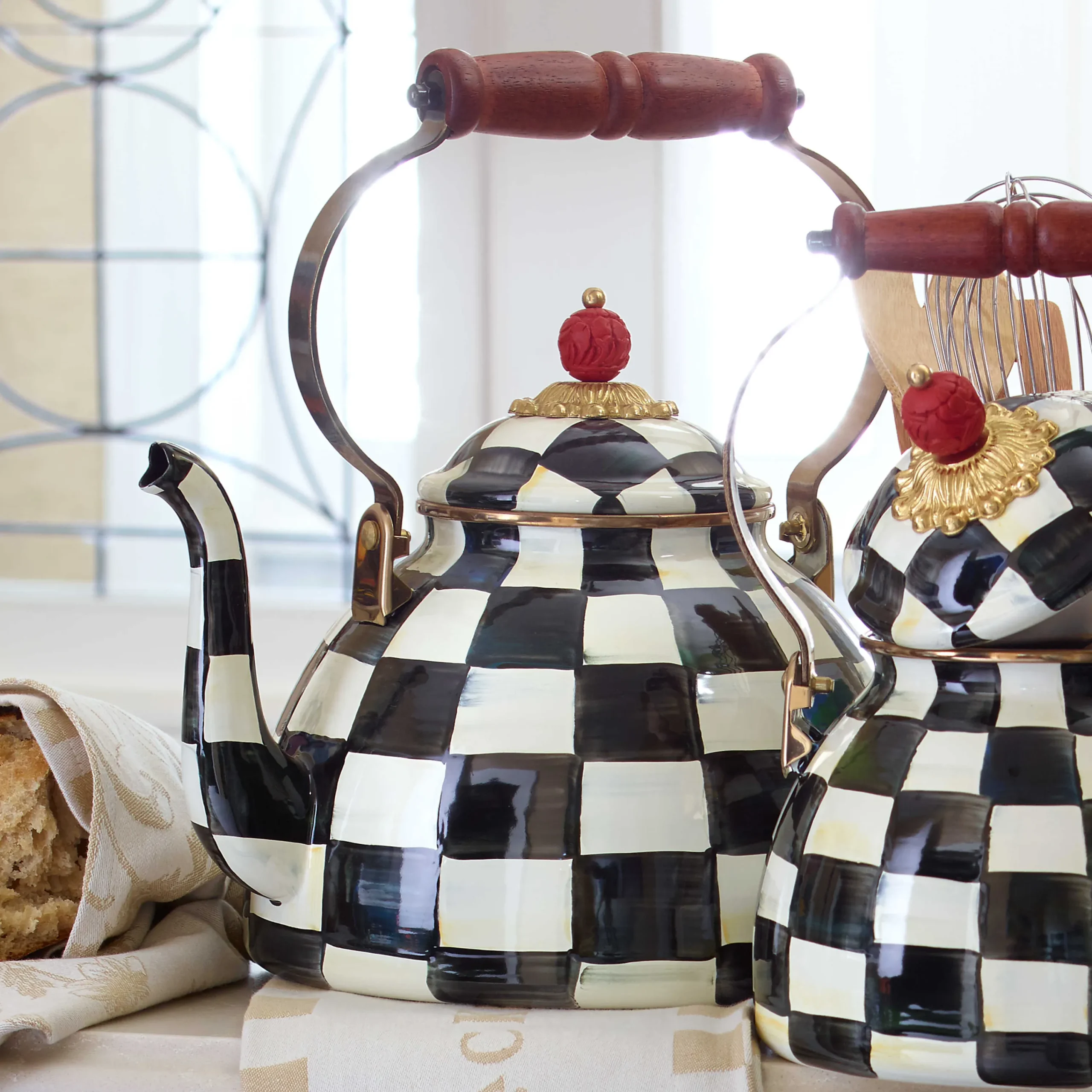 Courtly Check Enamel Tea Kettle - 3 Quart|MacKenzie-Childs Discount
