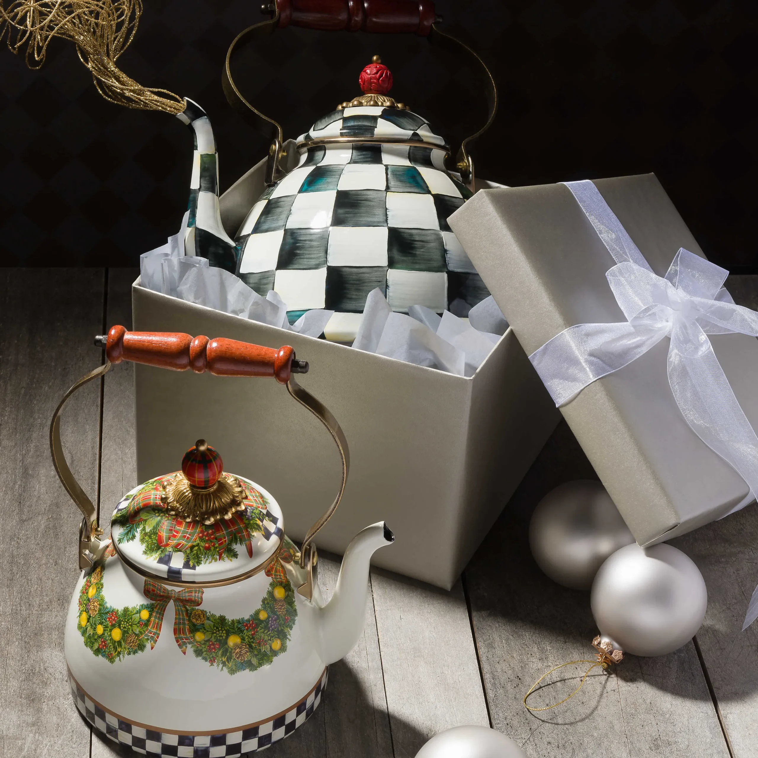 Courtly Check Enamel Tea Kettle - 3 Quart|MacKenzie-Childs Discount