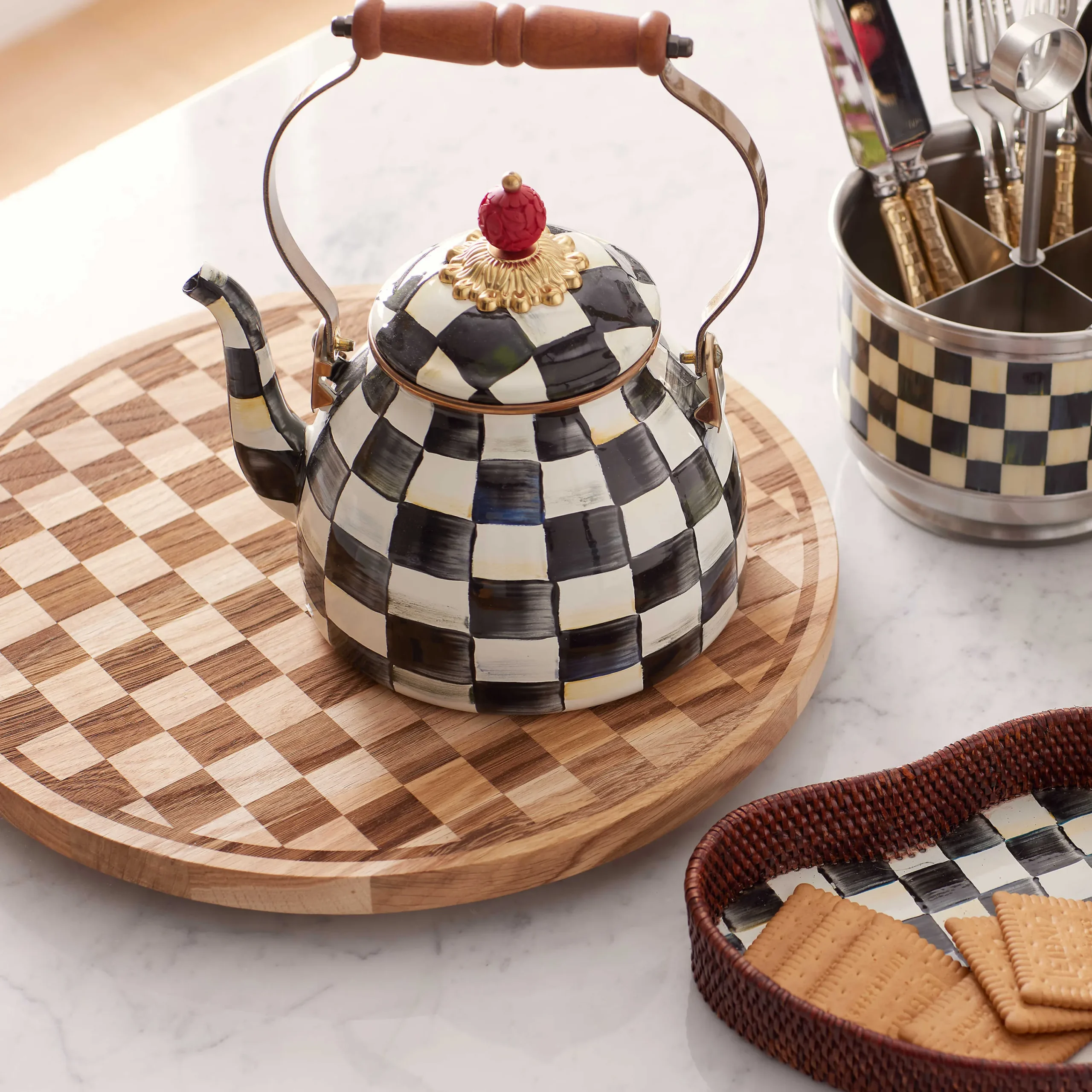 Courtly Check Enamel Tea Kettle - 2 Quart|MacKenzie-Childs Discount