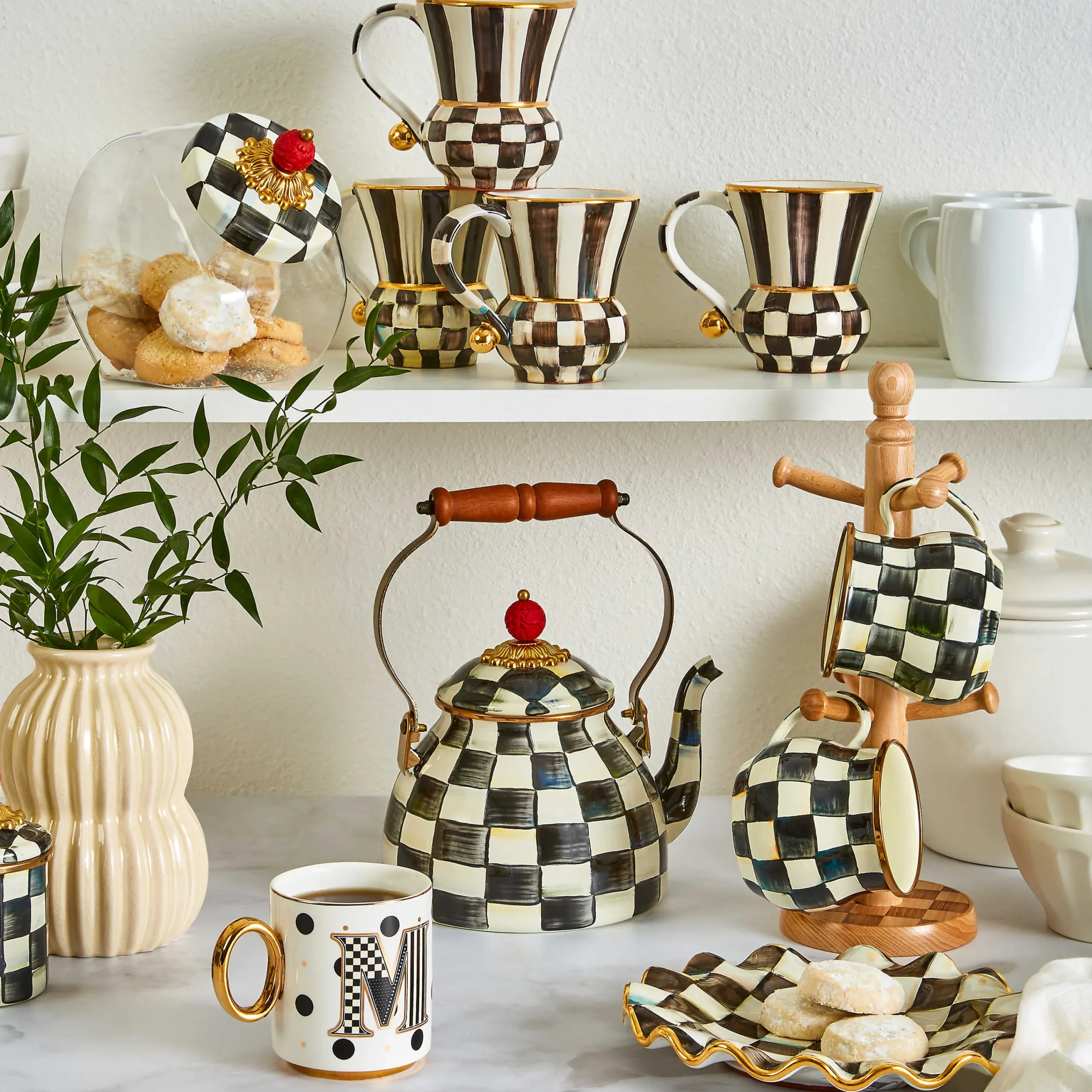 Courtly Check Enamel Tea Kettle - 2 Quart|MacKenzie-Childs Discount